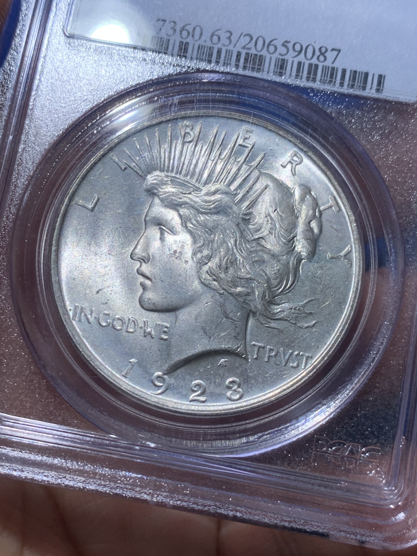 《竞宝斋》第257场-周日，周一 2场连拍 (全场包邮) PCGS MS63 美国1923和平银币 霜光状态 老白盒低评