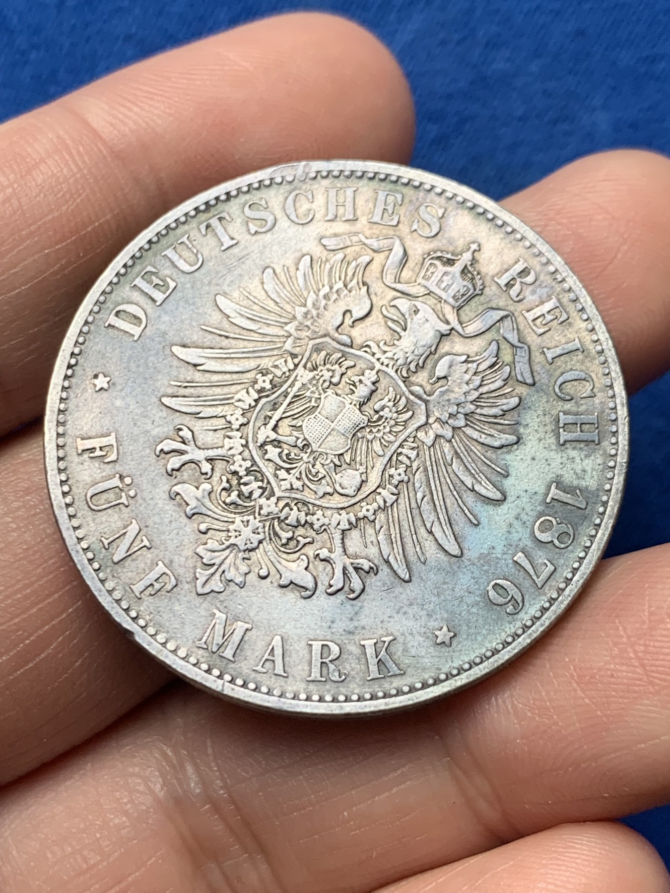 《竞宝斋》第257场-周日，周一 2场连拍 (全场包邮) 德国巴伐利亚1876年路德维希二世5马克银币