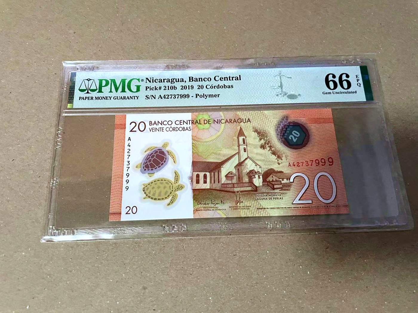 【Blue Auction】✨世界纸币精拍第460期【精】 【999豹子号】尼加拉瓜 2019年20科多巴 PMG66EPQ 