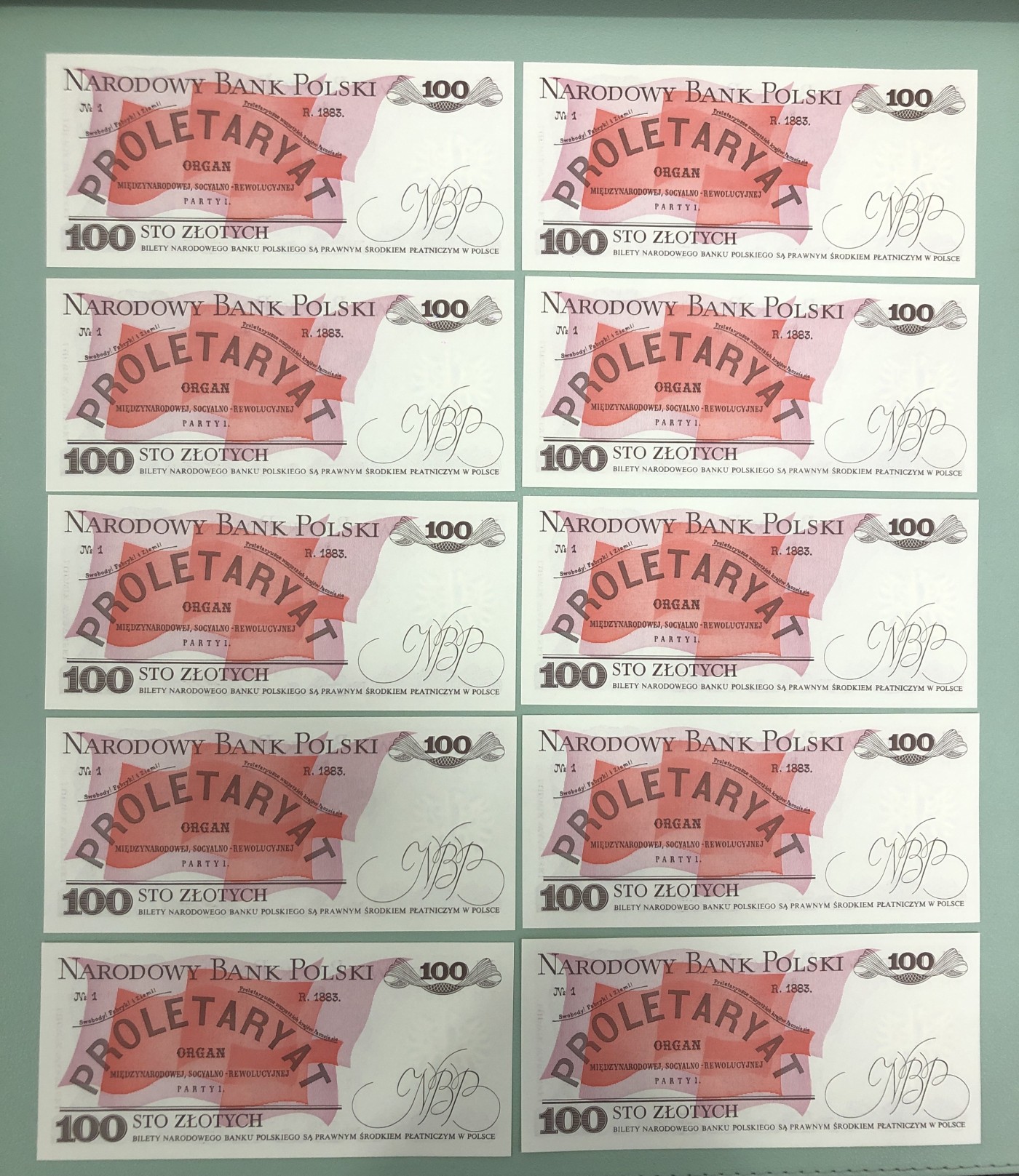 世界外币 1988年，波兰100兹罗提纸币，10张连号，全新UNC品相