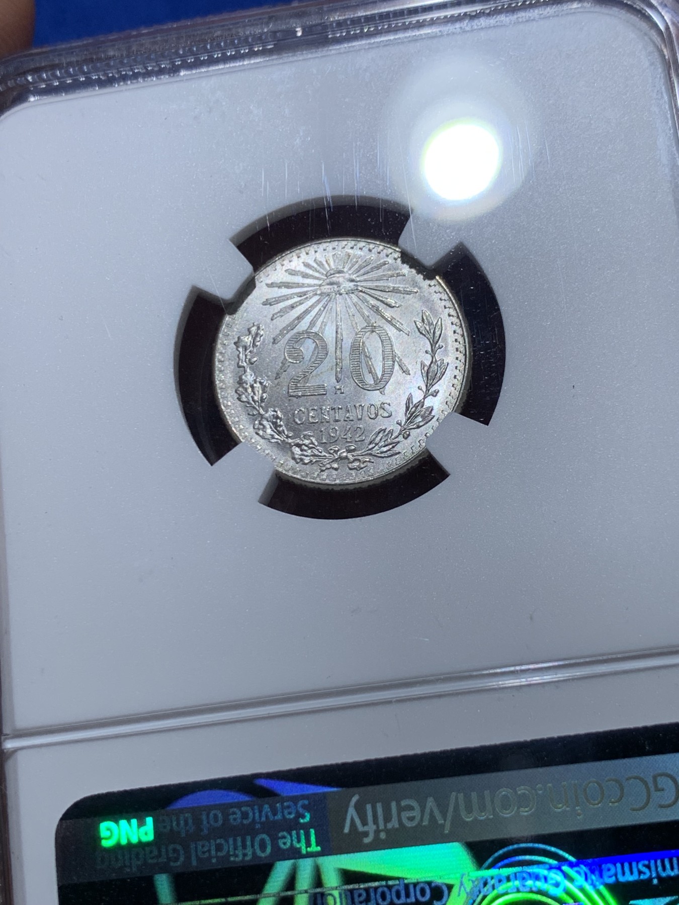 《竞宝斋》第257场-周日，周一 2场连拍 (全场包邮) NGC MS65 墨西哥1942M鹰洋20分银币 收藏级分数