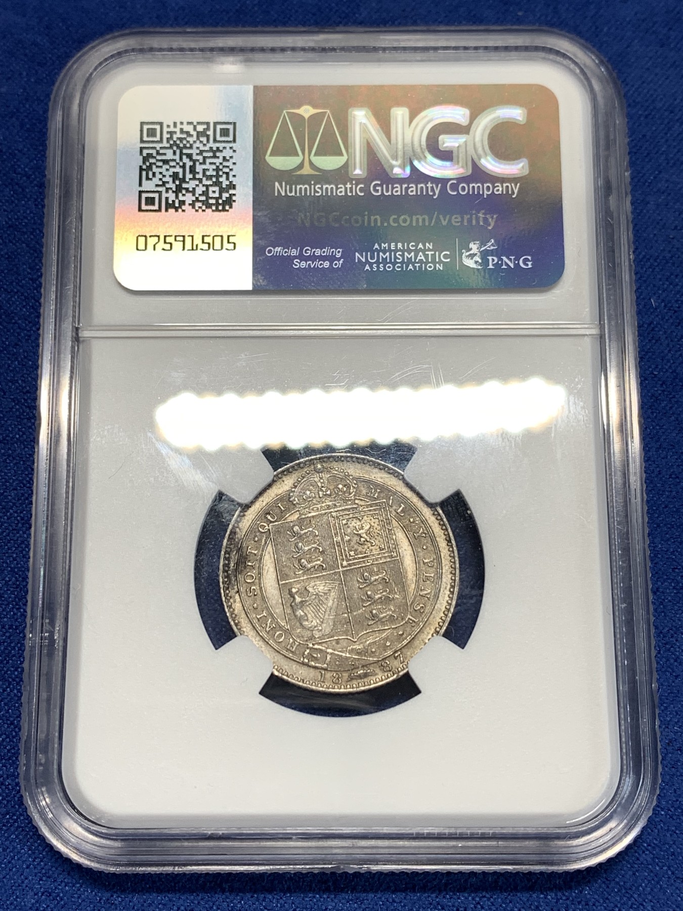 《竞宝斋》第257场-周日，周一 2场连拍 (全场包邮) NGC AU55 英国1887年维多利亚1先令银币 原味带光