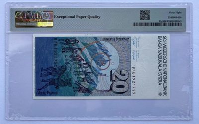 【Blue Auction】✨世界纸币精拍第460期【精】 瑞士 1987年20法郎 PMG68EPQ 超高分