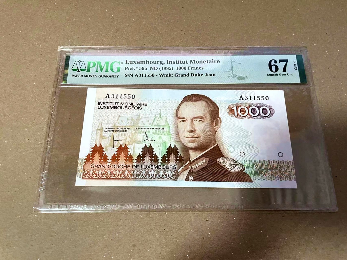 【Blue Auction】✨世界纸币精拍第460期【精】 【A冠无47】卢森堡 1985年1000法郎 PMG67EPQ 高分 