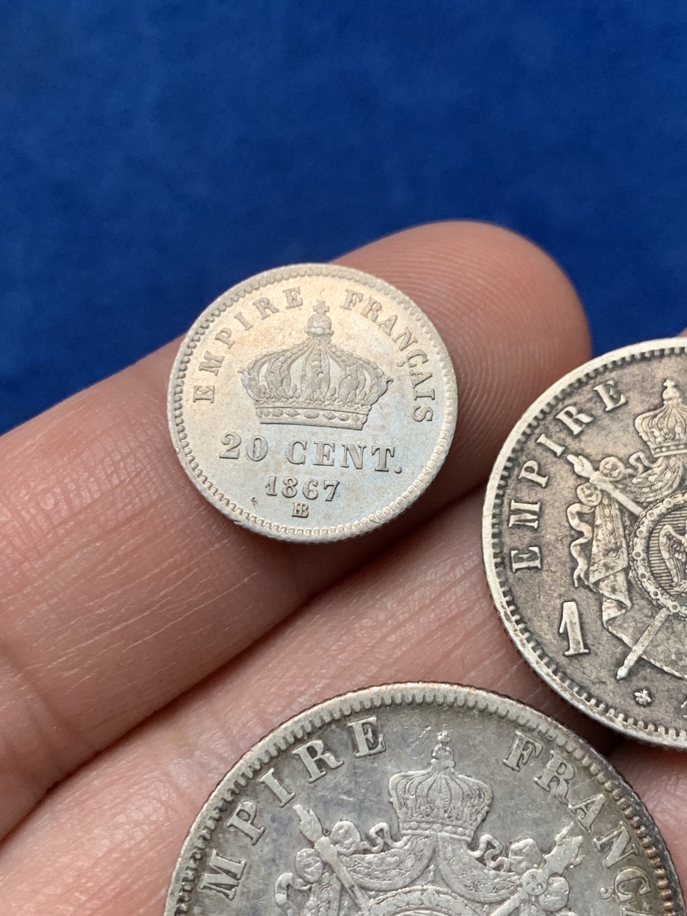 《竞宝斋》第257场-周日，周一 2场连拍 (全场包邮) 3枚一组 法国拿破仑三世 2法郎 1法郎 20分银币 小银币品相很好