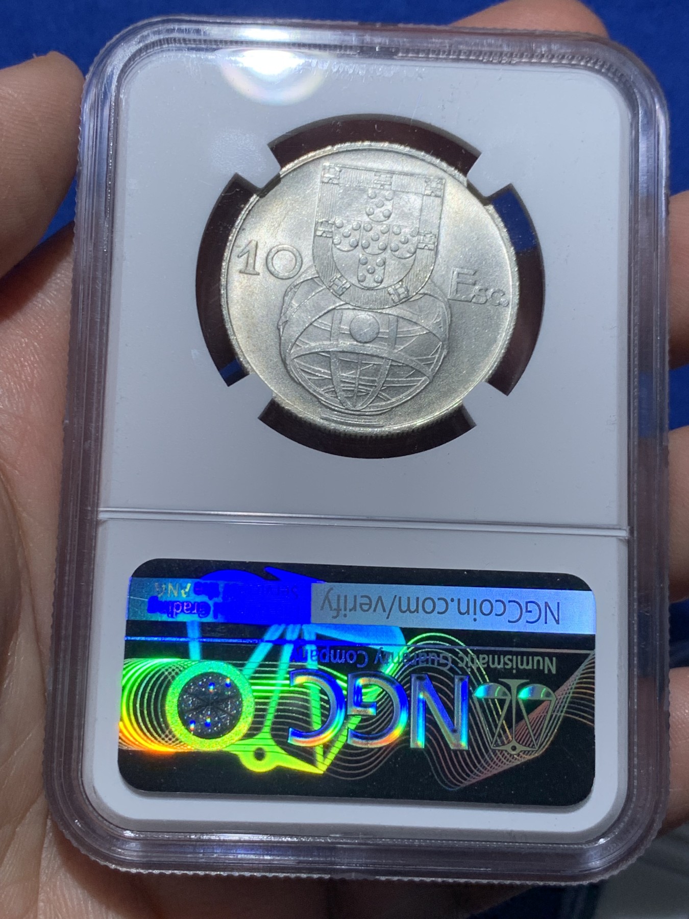 《竞宝斋》第257场-周日，周一 2场连拍 (全场包邮) NGC MS65 葡萄牙1954年大帆船10埃斯库多银币