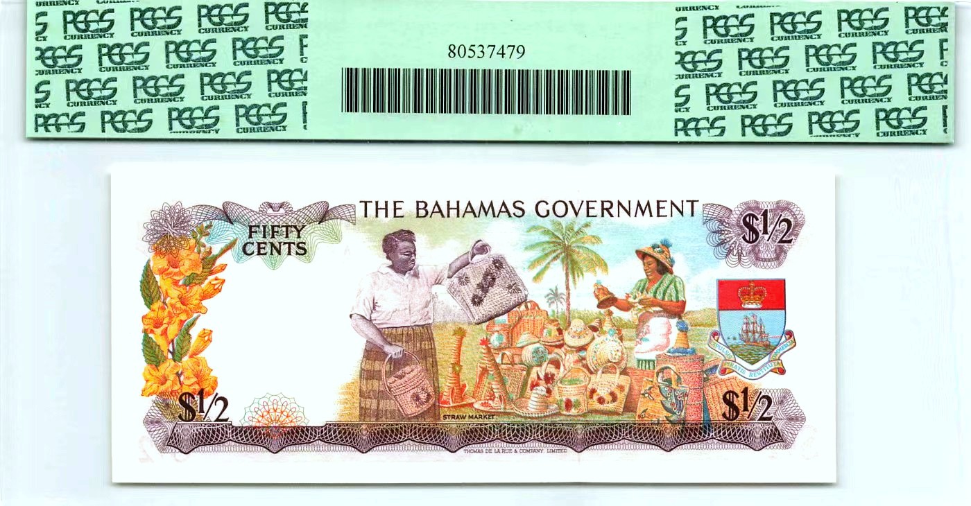 【Blue Auction】✨世界纸币精拍第460期【精】 巴哈马 1965年1/2元 PCGS67EPQ 绿标 彩背 女王