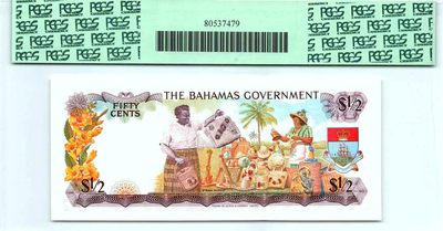 【Blue Auction】✨世界纸币精拍第460期【精】 巴哈马 1965年1/2元 PCGS67EPQ 绿标 彩背 女王