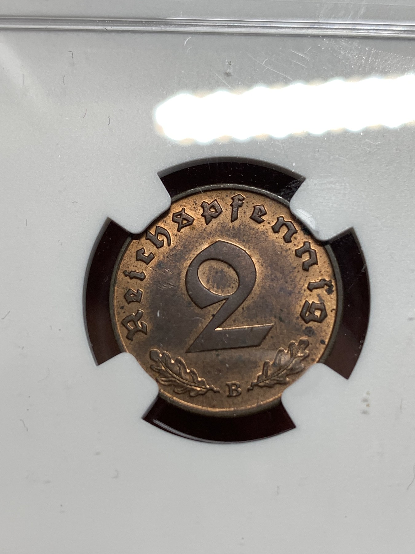 《竞宝斋》第257场-周日，周一 2场连拍 (全场包邮) NGC MS63RB 1939B德国2芬尼 高分难求