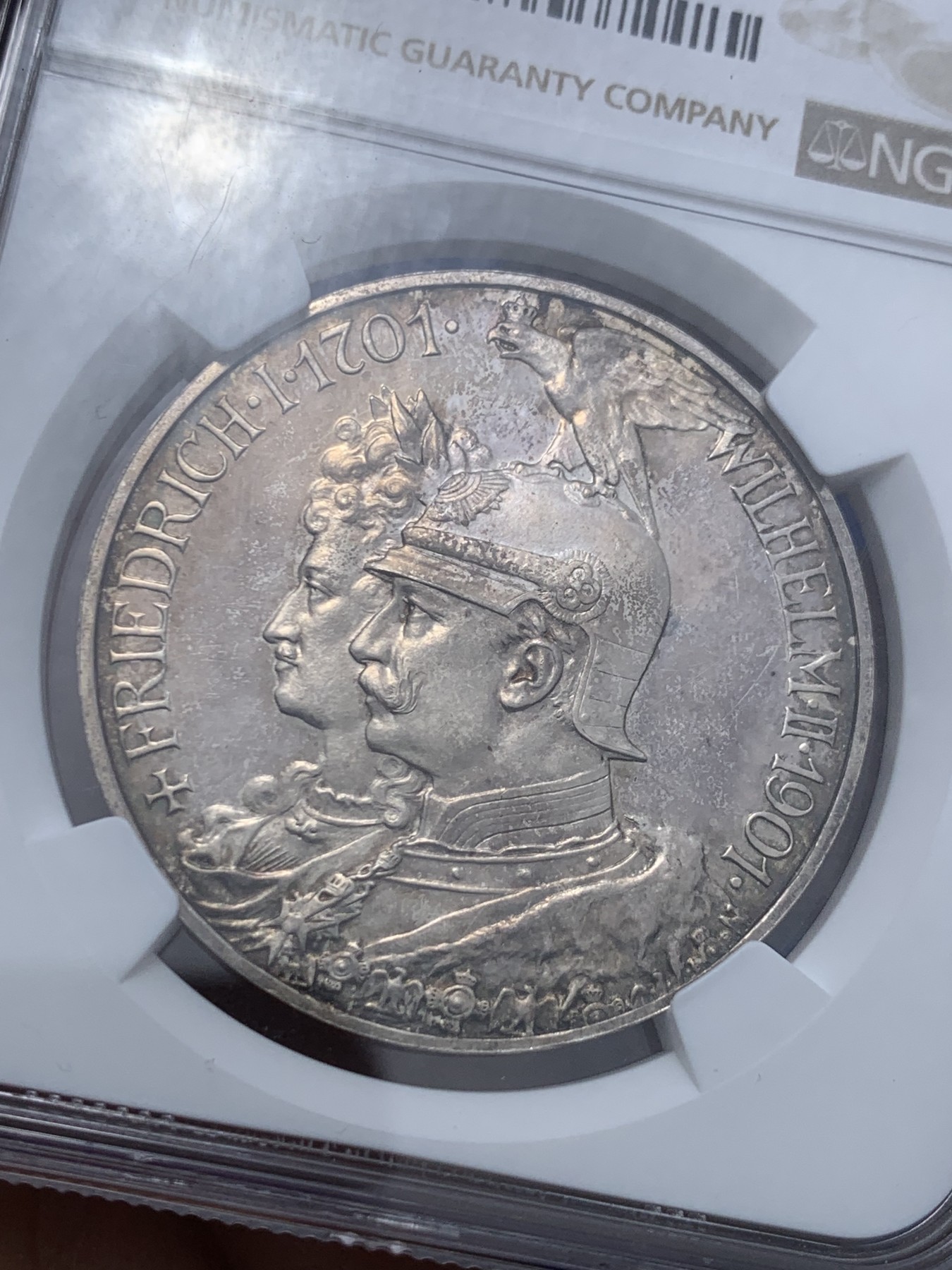 《竞宝斋》第257场-周日，周一 2场连拍 (全场包邮) NGC PF63 德国1901年 普鲁士建国200周年5马克纪念银币 精制版 少见