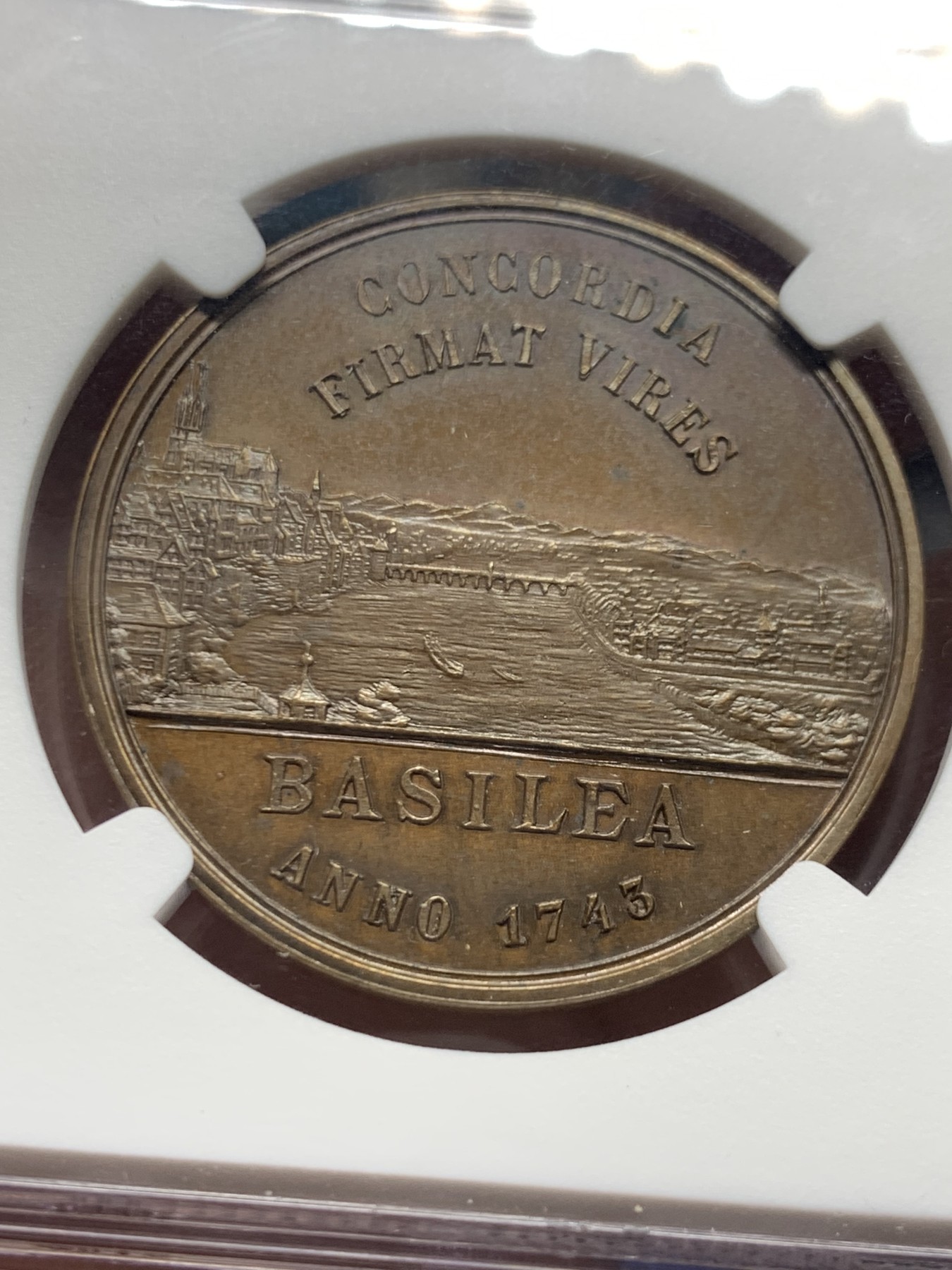 《竞宝斋》第257场-周日，周一 2场连拍 (全场包邮) NGC MS64BN 瑞士1892年巴塞尔统一500周年纪念城市景观铜章 设计精美 稀少难得！