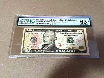 【Blue Auction】✨世界纸币精拍第460期【精】 美国 2017年10美金 PMG65EPQ