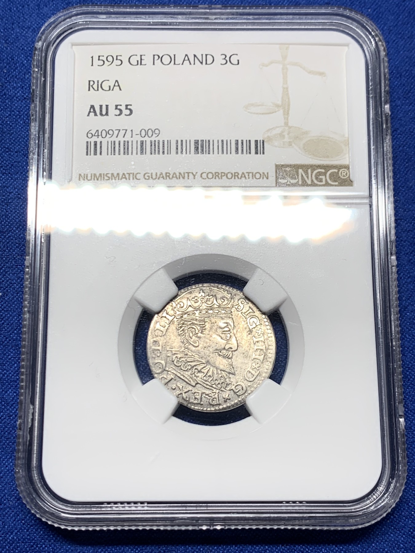 《竞宝斋》第257场-周日，周一 2场连拍 (全场包邮) NGC AU55 波兰立陶宛1595年齐格蒙特三世 3格罗申银币