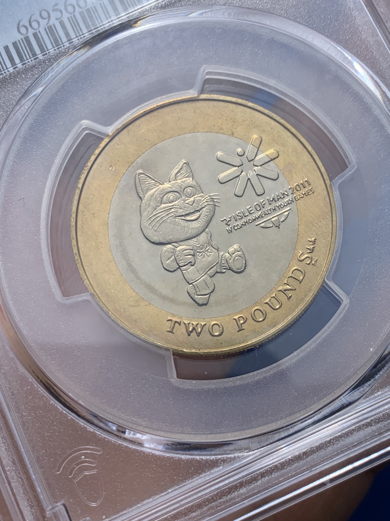 《竞宝斋》第257场-周日，周一 2场连拍 (全场包邮) PCGS MS64 马恩岛2011年2镑第四届英联邦青年运动会双色纪念币