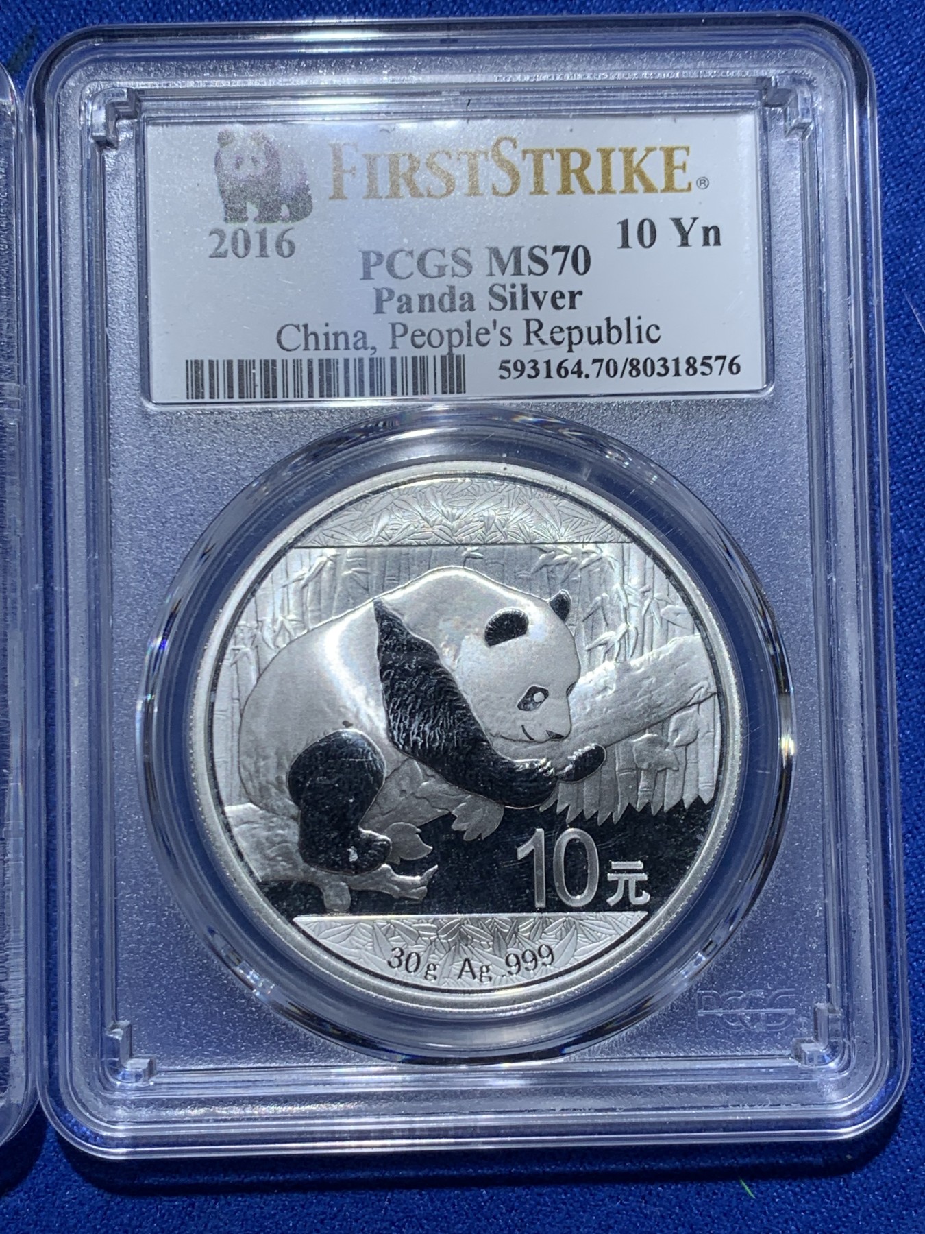 《竞宝斋》第257场-周日，周一 2场连拍 (全场包邮) 两枚一组 PCGS MS70 满分 2016年熊猫10元银币 初铸版带初打标