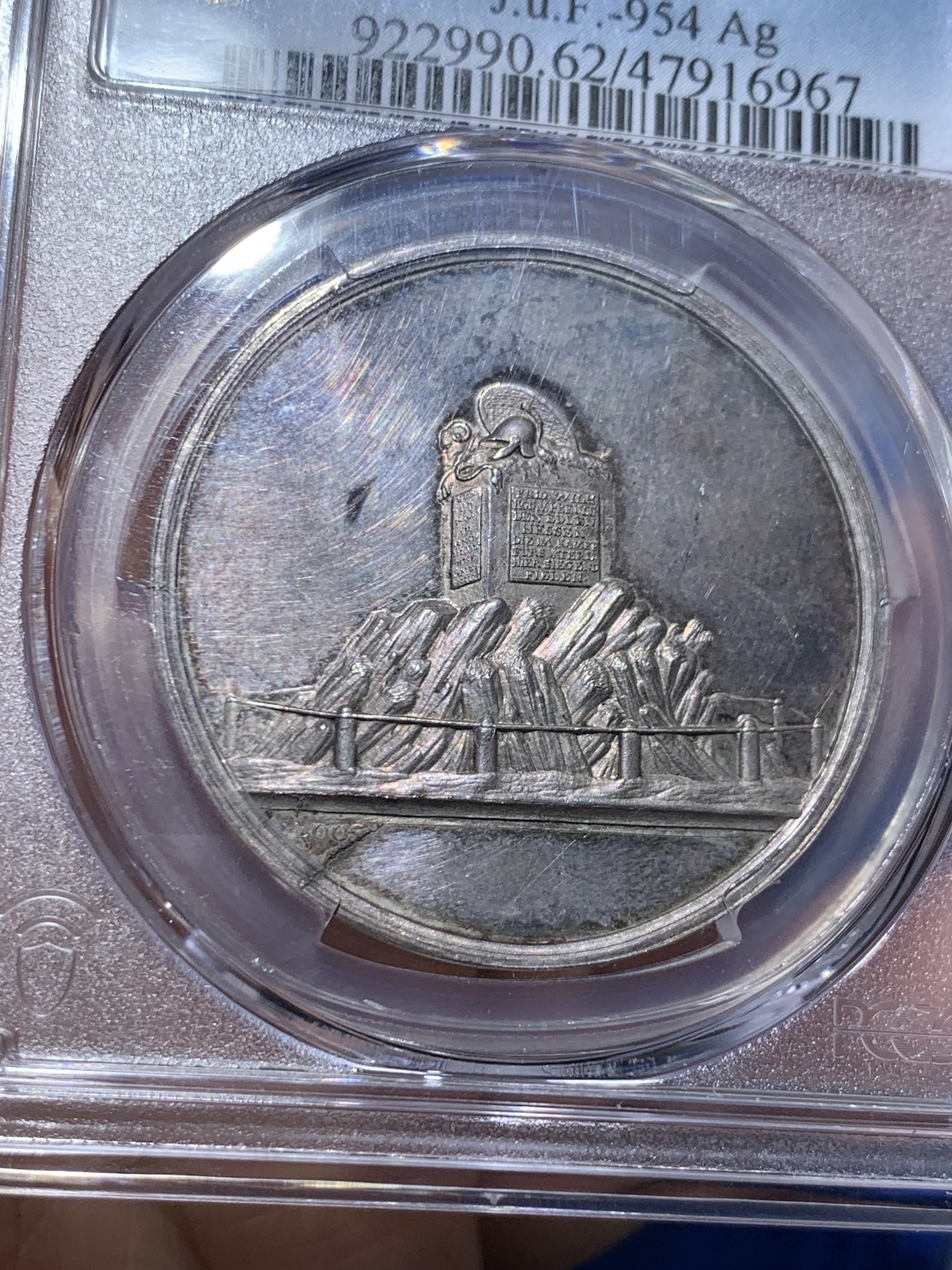 《竞宝斋》第257场-周日，周一 2场连拍 (全场包邮) PCGS SP62 德国 1792 法兰克福 弗里德伯格门围城战役 纪念银章 细节景观精美