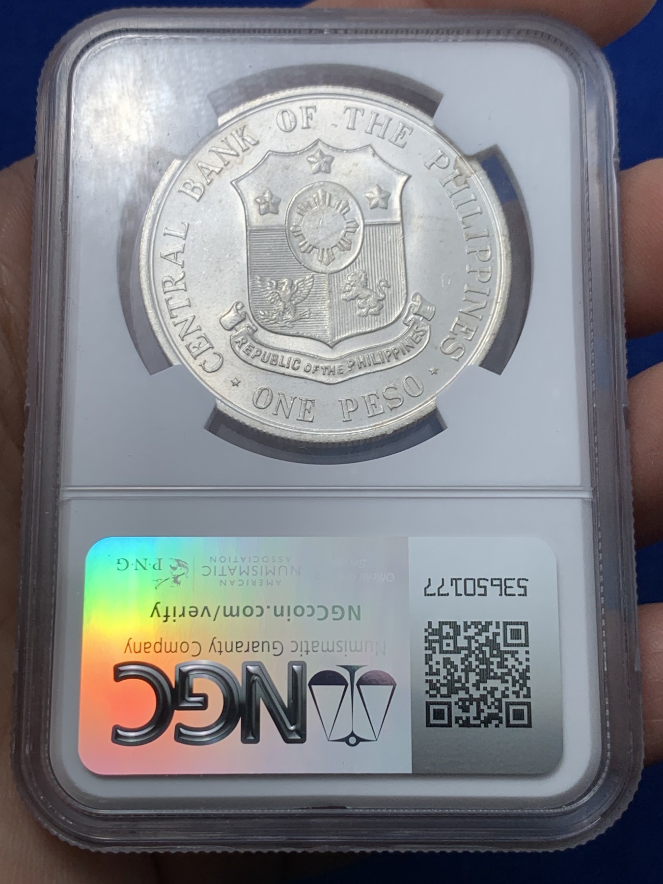 《竞宝斋》第257场-周日，周一 2场连拍 (全场包邮) NGC MS65 菲律宾1963年独立领导人波尼斯奥1比索纪念银币 普制品种很难的高分 亚军分更高分只有5枚