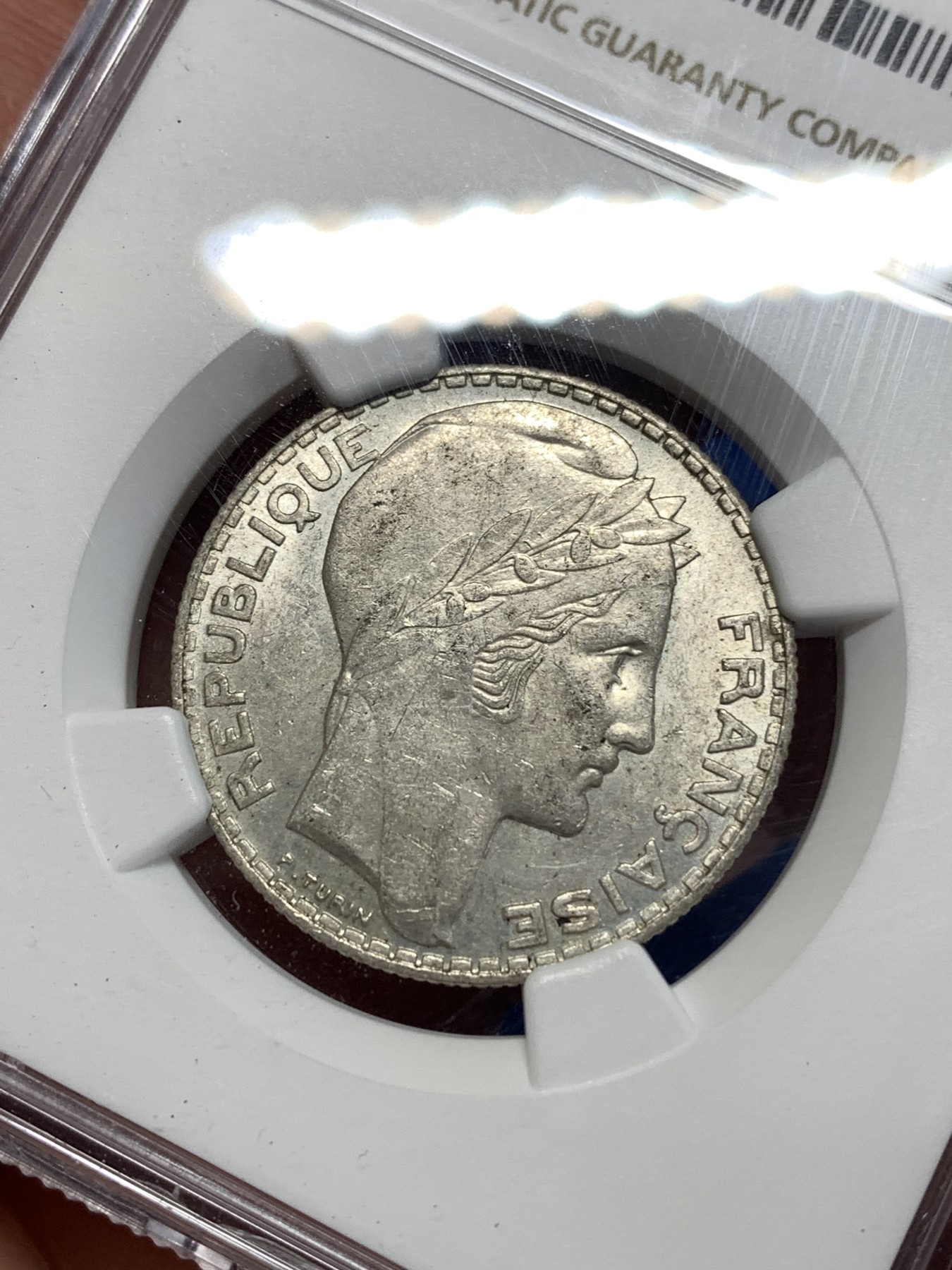 《竞宝斋》第257场-周日，周一 2场连拍 (全场包邮) NGC MS61 法国1938年谷物女神10法郎银币