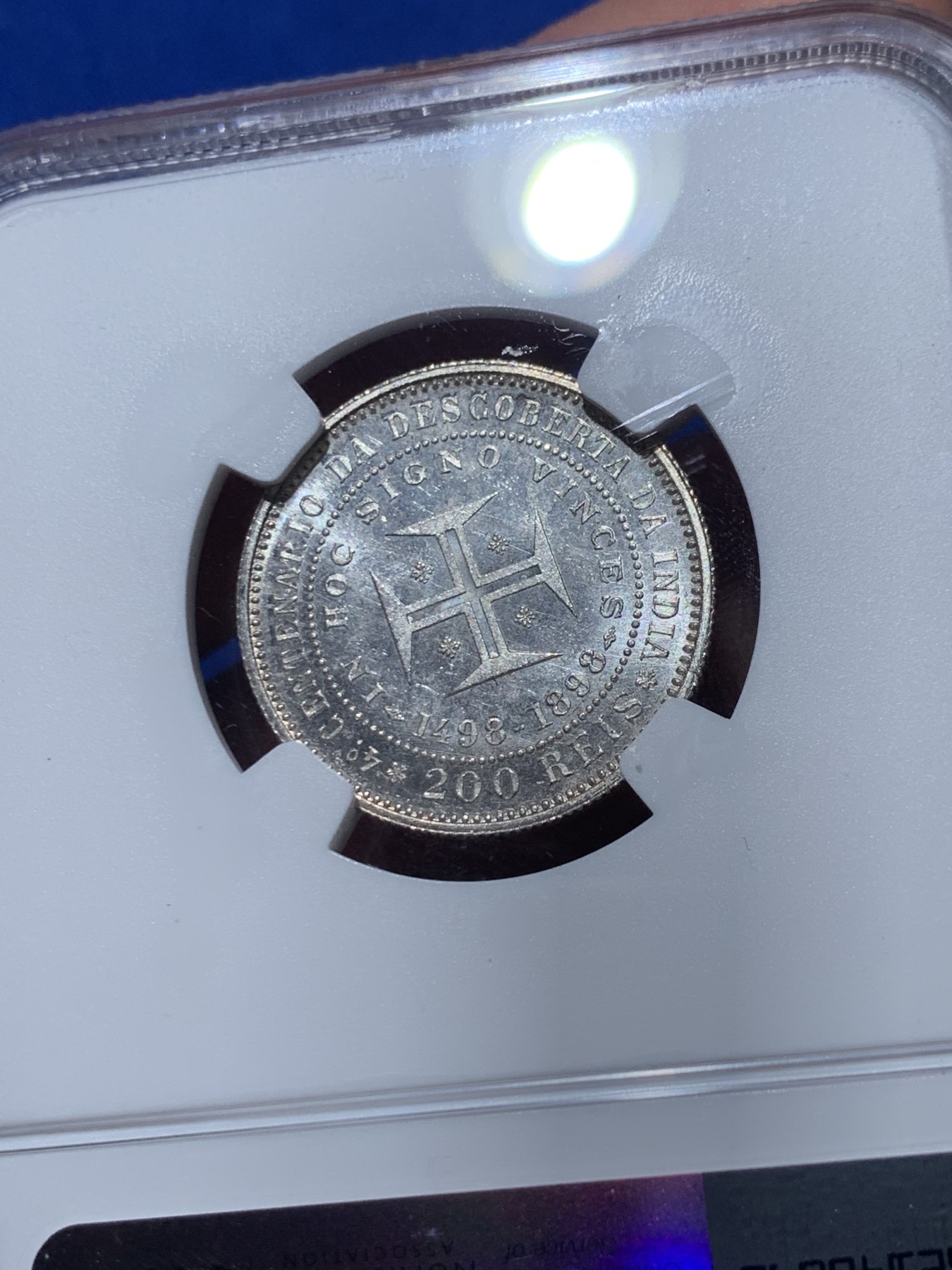 《竞宝斋》第257场-周日，周一 2场连拍 (全场包邮) NGC MS63 葡萄牙1898年发现印度戎装版200瑞斯银币