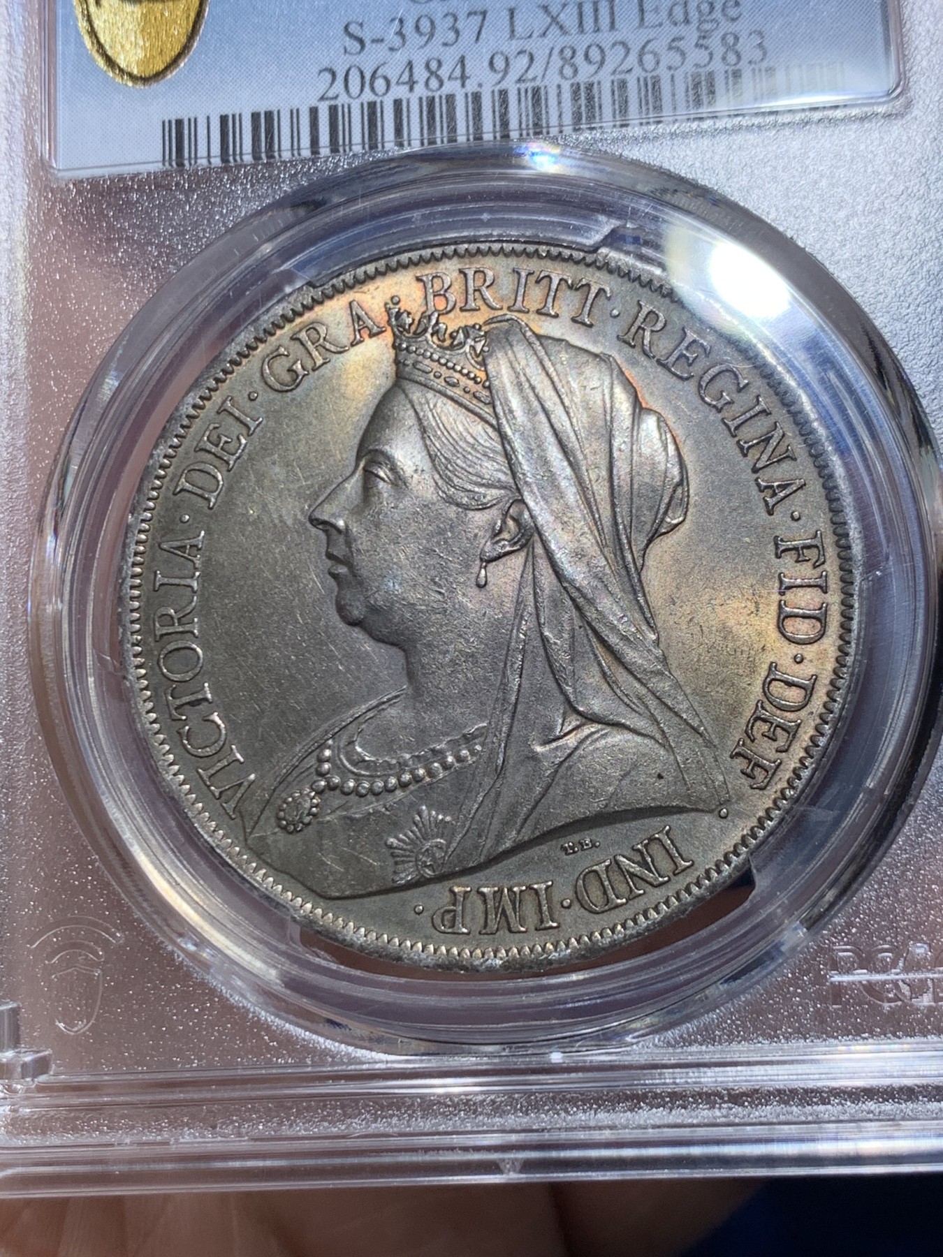《竞宝斋》第257场-周日，周一 2场连拍 (全场包邮) PCGS UNC92 英国1900年维多利亚披纱马剑 少见LXIII边铭 比LXIV难得多 高分很贵 香槟彩车轮光 没分太可惜了