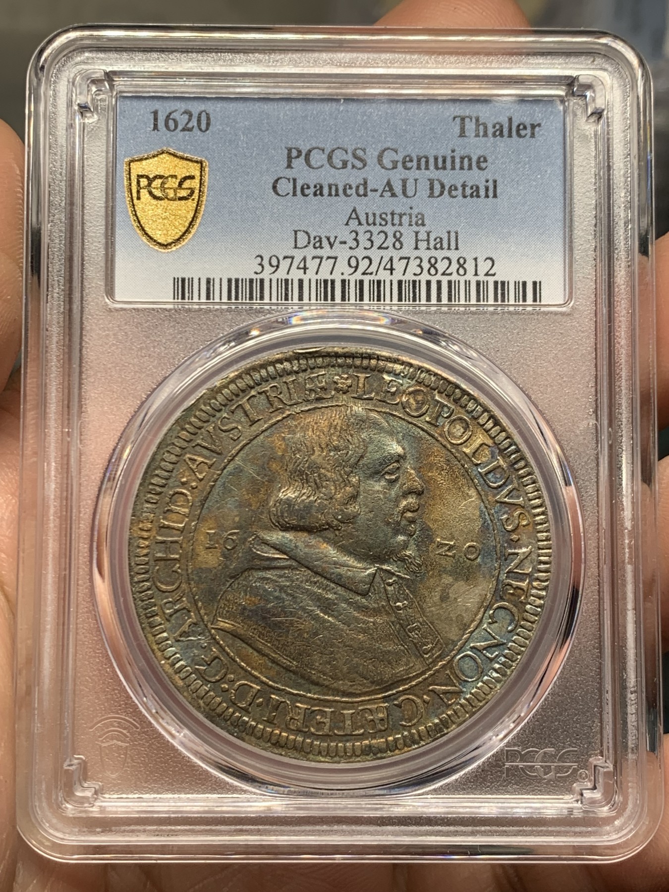 《竞宝斋》第257场-周日，周一 2场连拍 (全场包邮) PCGS AUD 1620年神圣罗马帝国奥地利泰勒大银币 利奥波德大公  400年历史 双面深打