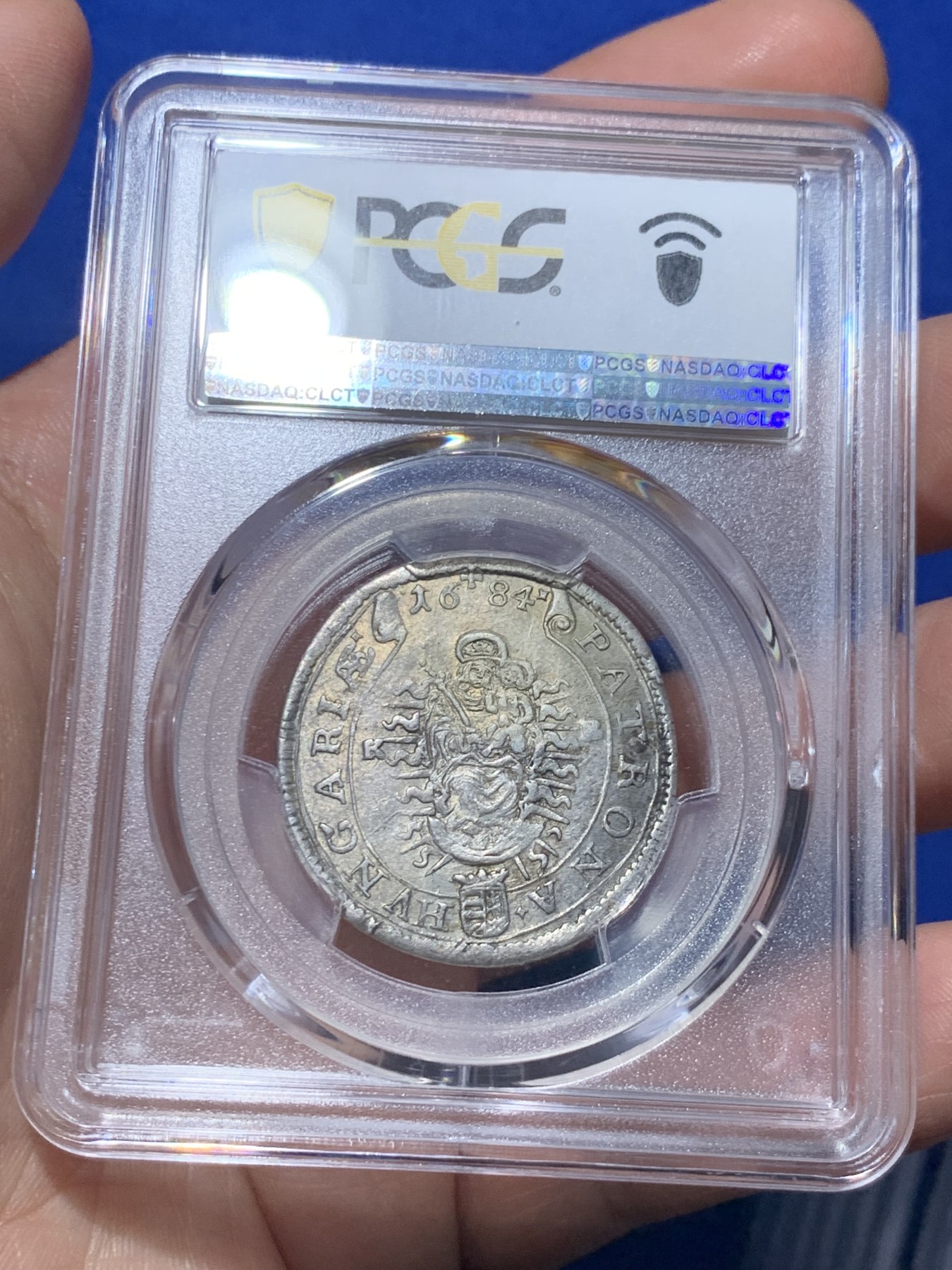《竞宝斋》第257场-周日，周一 2场连拍 (全场包邮) PCGS AU55 神圣罗马帝国匈牙利1684年利奥波德一世 15克鲁泽 银币