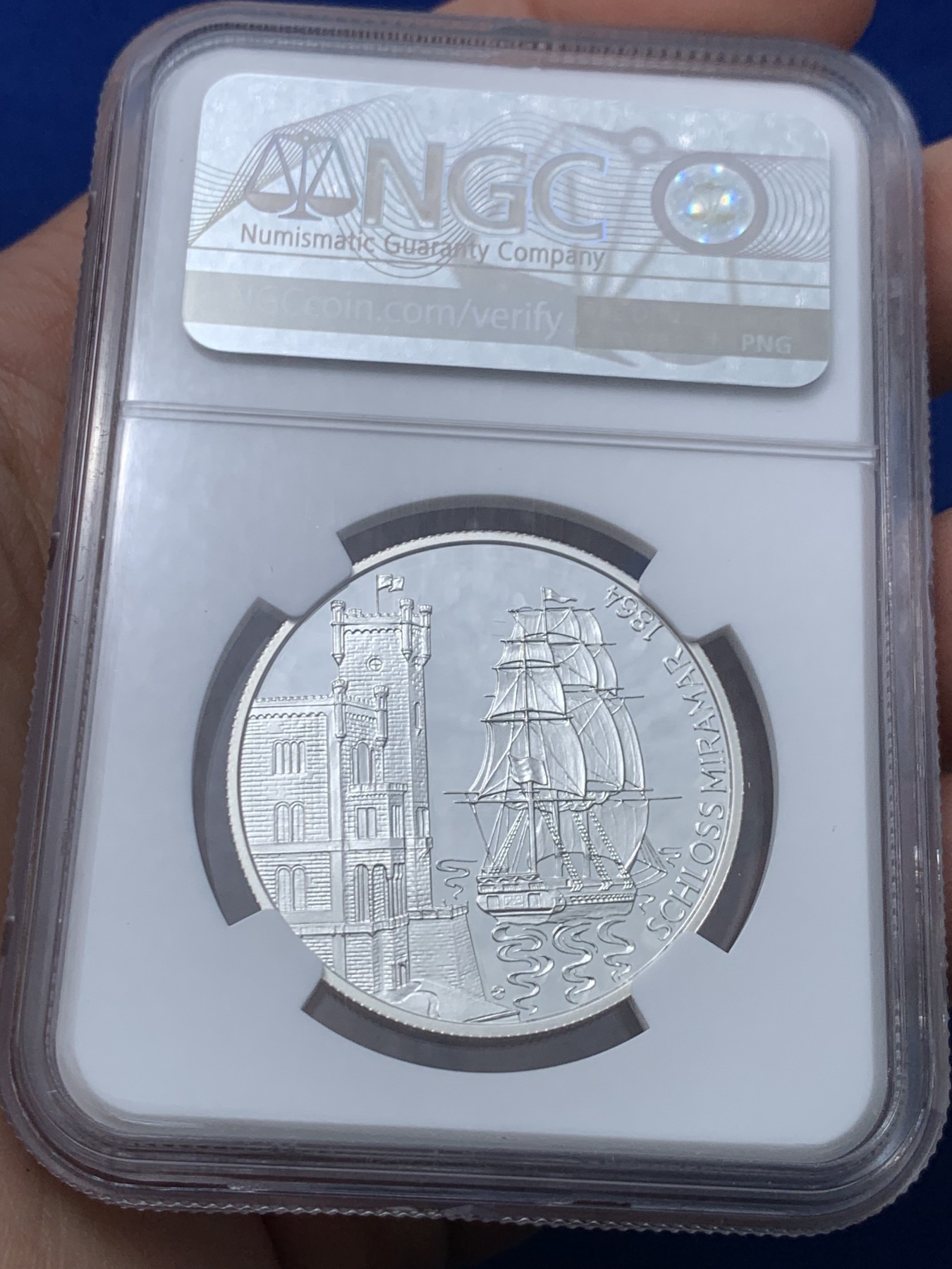 《竞宝斋》第257场-周日，周一 2场连拍 (全场包邮) NGC PF69UC 奥地利1997年发行马克西米利皇帝100先令精制币（克劳斯获奖1999年最佳银币） NGC35周年标 盒装