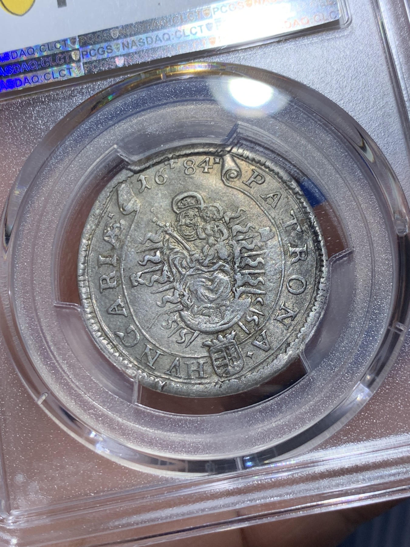 《竞宝斋》第257场-周日，周一 2场连拍 (全场包邮) PCGS AU55 神圣罗马帝国匈牙利1684年利奥波德一世 15克鲁泽 银币