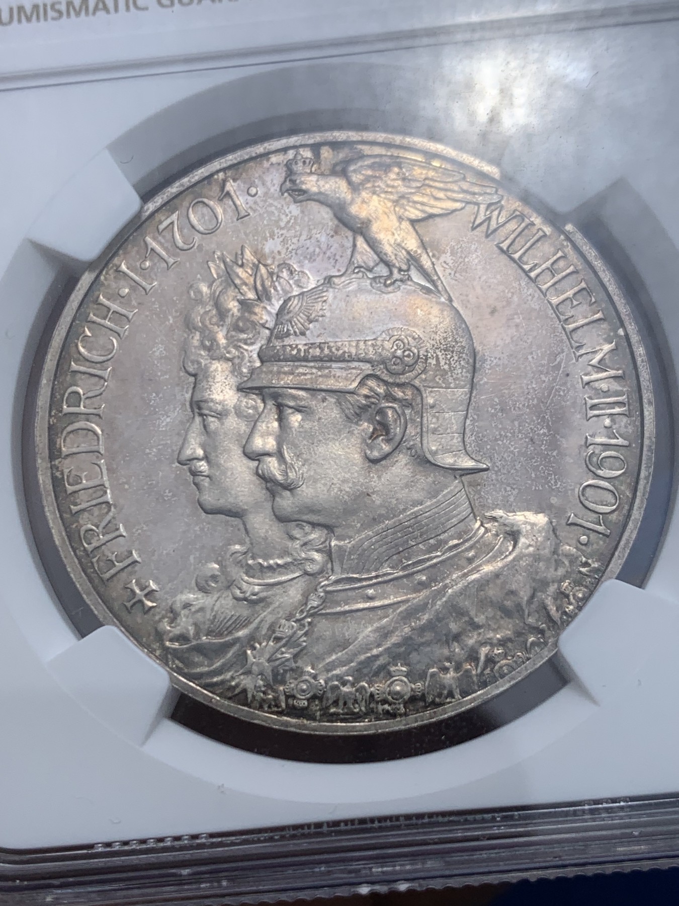 《竞宝斋》第257场-周日，周一 2场连拍 (全场包邮) NGC PF63 德国1901年 普鲁士建国200周年5马克纪念银币 精制版 少见