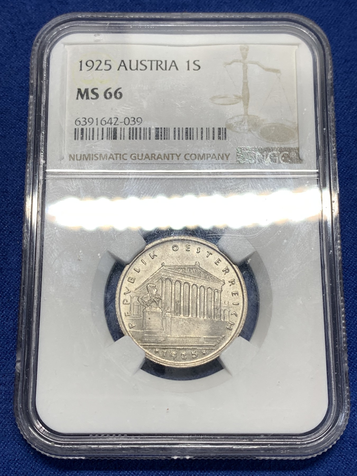 《竞宝斋》第257场-周日，周一 2场连拍 (全场包邮) NGC MS66 奥地利 1925年 国会大厦 1先令 银币 少见高分