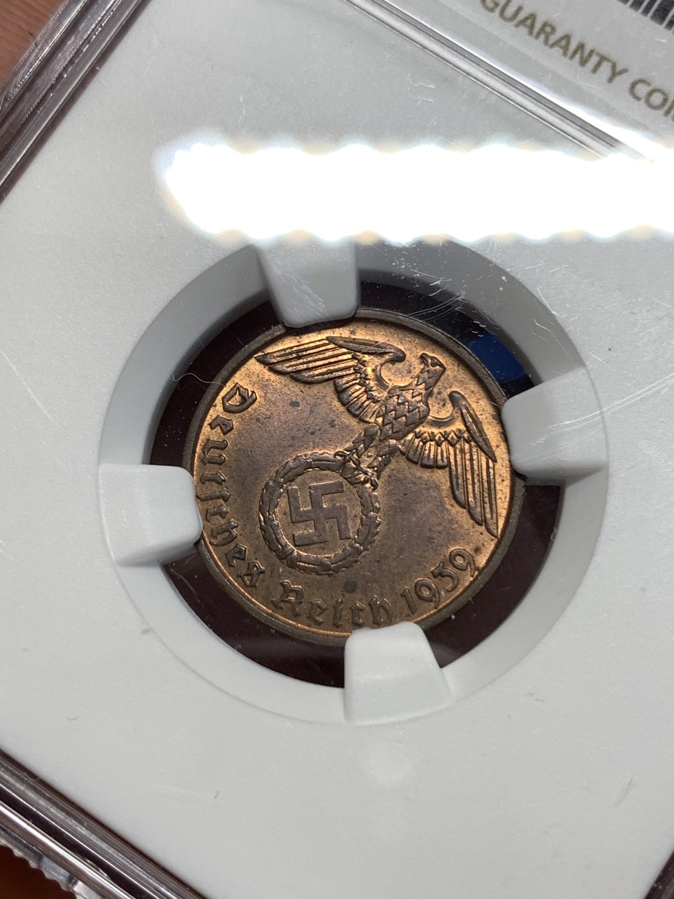 《竞宝斋》第257场-周日，周一 2场连拍 (全场包邮) NGC MS63RB 1939B德国2芬尼 高分难求