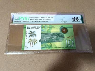 【Blue Auction】✨世界纸币精拍第460期【精】  【111豹子号】尼加拉瓜 2019年10科多巴 PMG66EPQ