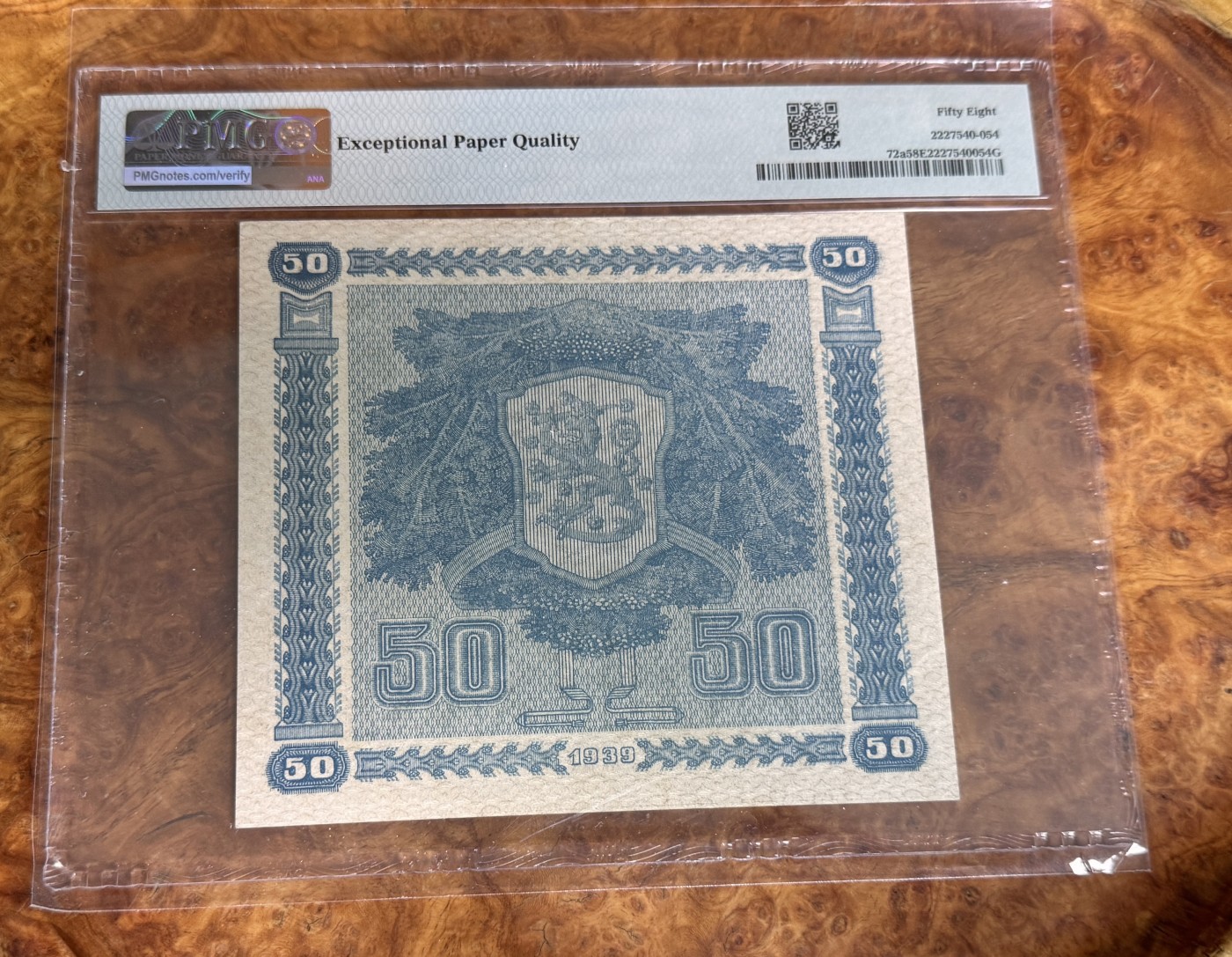 Chase Auction 第27期 - - 外钞、民国钞和人民币混合场！ 1939年丹麦50马克，PMG58e！