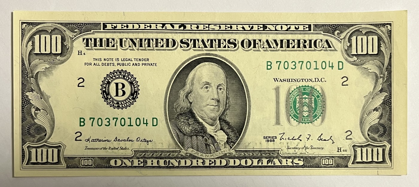 Chase Auction 第27期 - - 外钞、民国钞和人民币混合场！ 1988年正版 100美元 联邦储备券 