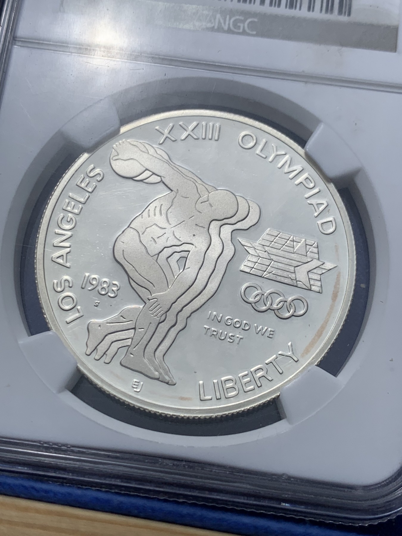 《竞宝斋》第257场-周日，周一 2场连拍 (全场包邮) NGC老评 PF69UC 美国1983奥运铁饼精制银币900银 85年克劳斯最佳硬币