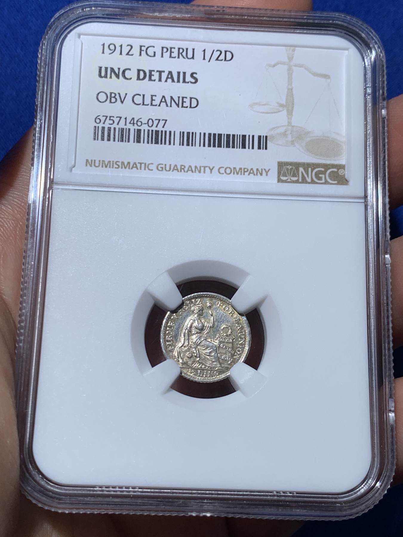 《竞宝斋》第257场-周日，周一 2场连拍 (全场包邮) NGC UNCD 秘鲁1912年1/2D银币