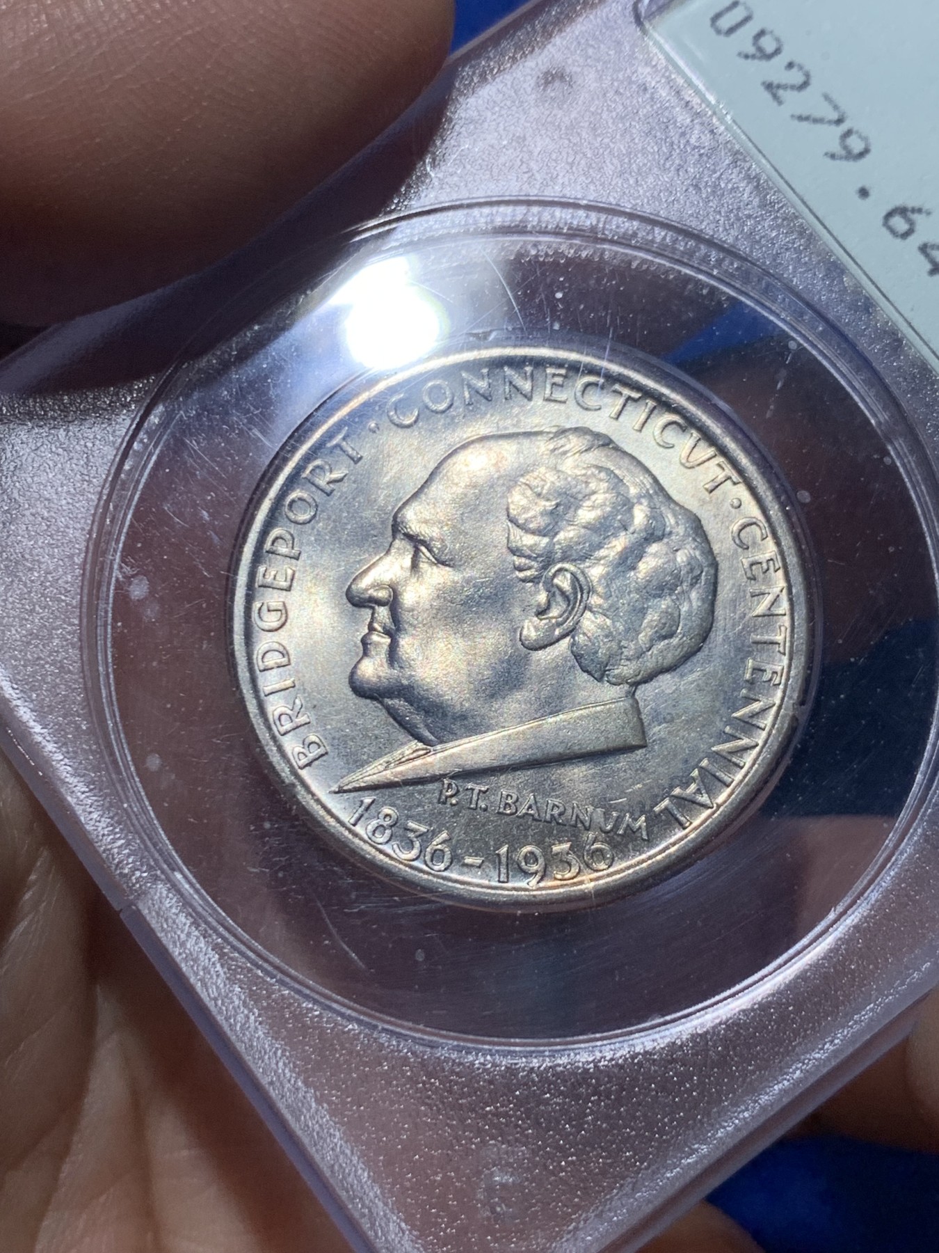 《竞宝斋》第257场-周日，周一 2场连拍 (全场包邮) PCGS MS64 美国 1936年 布里奇波特 50美分 银币 少见品种 PC一代盒 摇摇乐会响的 低评状态