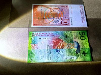 【Blue Auction】✨世界纸币精拍第460期【精】 【一组2张 含获奖钞】瑞士 1979-2015年10-50法郎 全新UNC