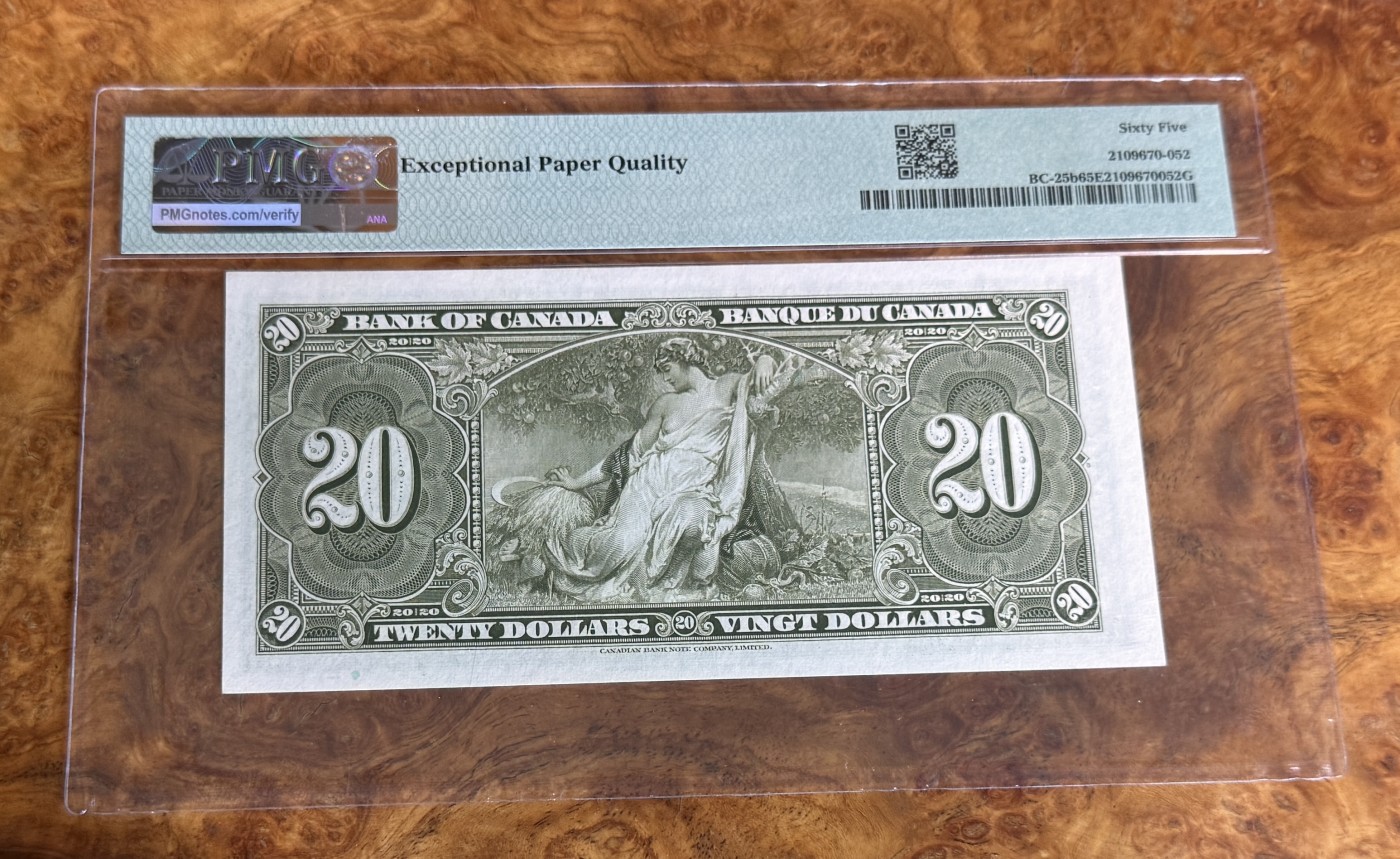 Chase Auction 第27期 - - 外钞、民国钞和人民币混合场！ 1937年加拿大20元，PMG65！