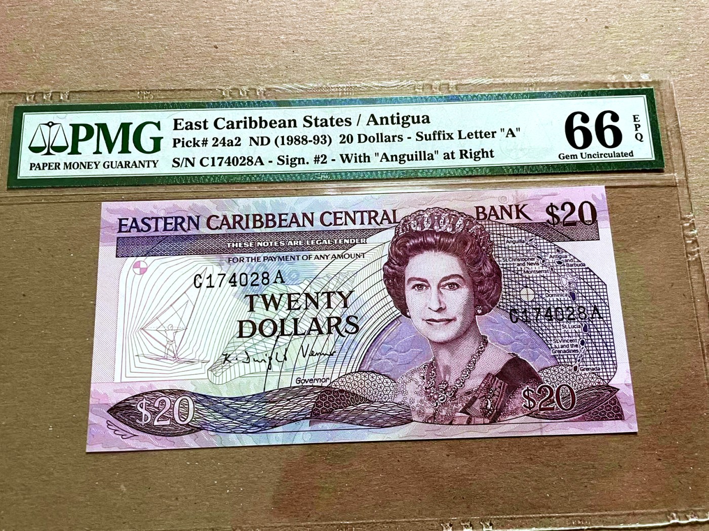 【Blue Auction】✨世界纸币精拍第460期【精】 东加勒比 1988-93年20元 小彩背 海岛风 女王 PMG66EPQ  安提瓜版