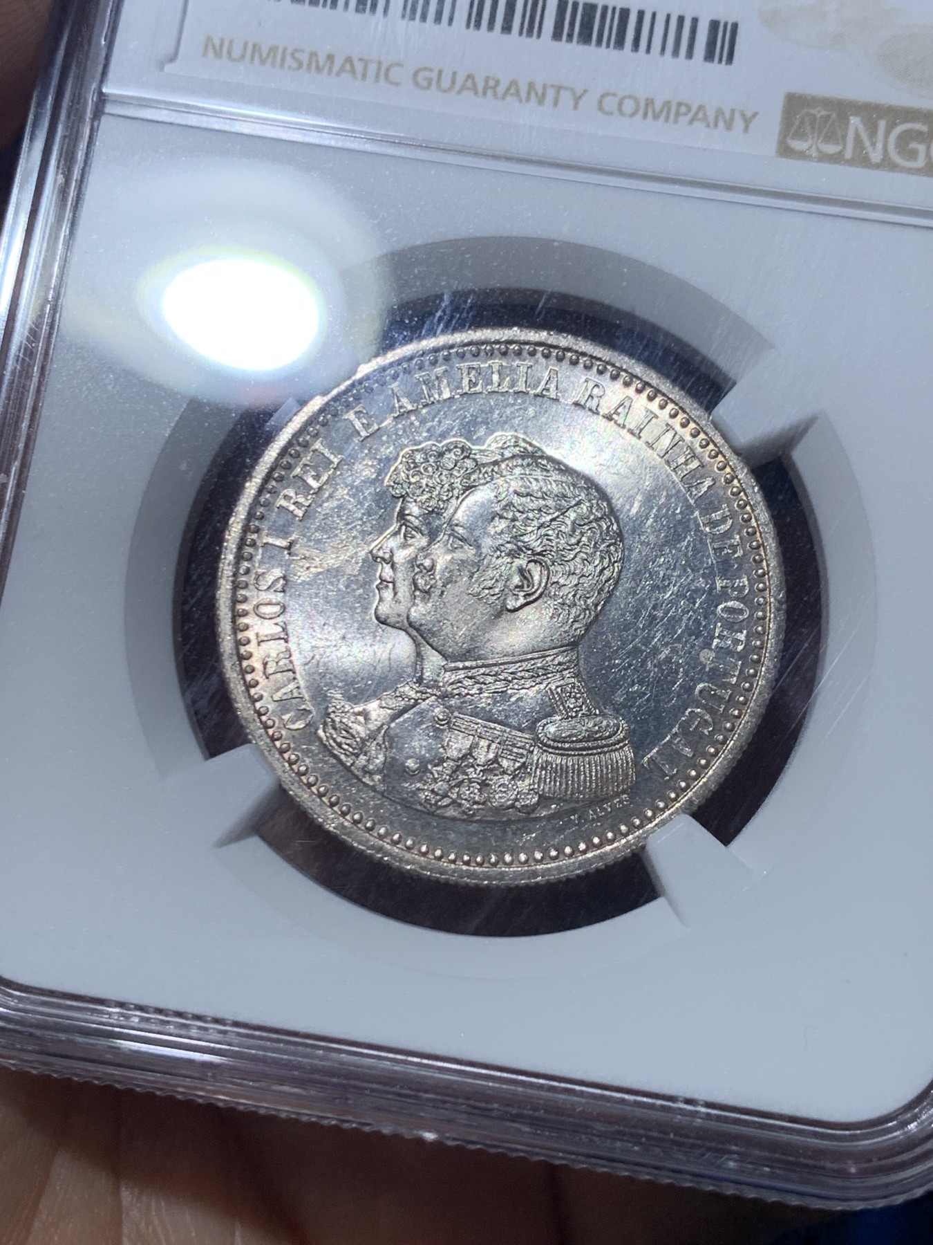 《竞宝斋》第257场-周日，周一 2场连拍 (全场包邮) NGC MS61 葡萄牙1898年发现印度戎装版500瑞斯银币