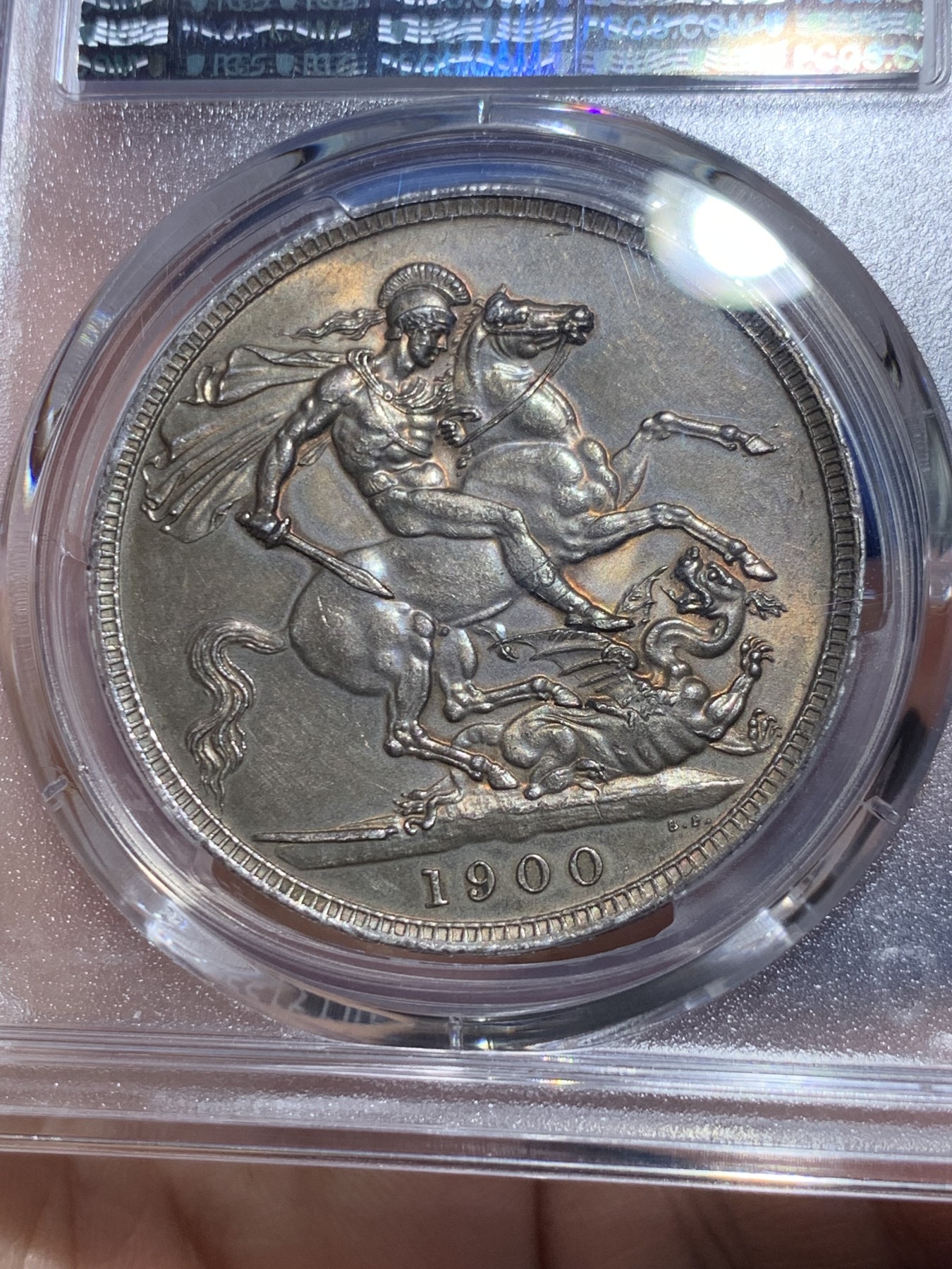 《竞宝斋》第257场-周日，周一 2场连拍 (全场包邮) PCGS UNC92 英国1900年维多利亚披纱马剑 少见LXIII边铭 比LXIV难得多 高分很贵 香槟彩车轮光 没分太可惜了