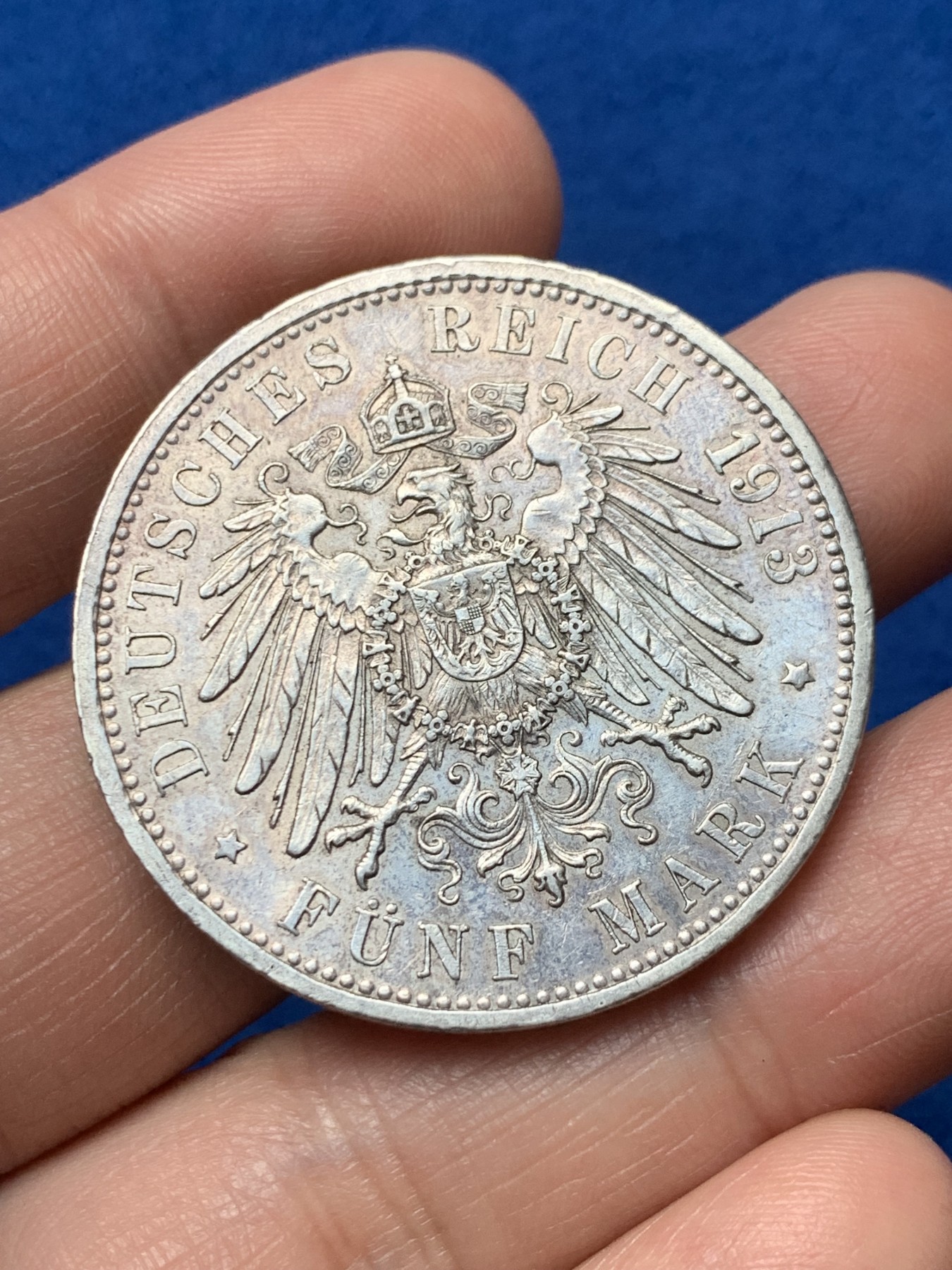 《竞宝斋》第257场-周日，周一 2场连拍 (全场包邮) 德国1913年巴登大公弗里德里希二世5马克银币