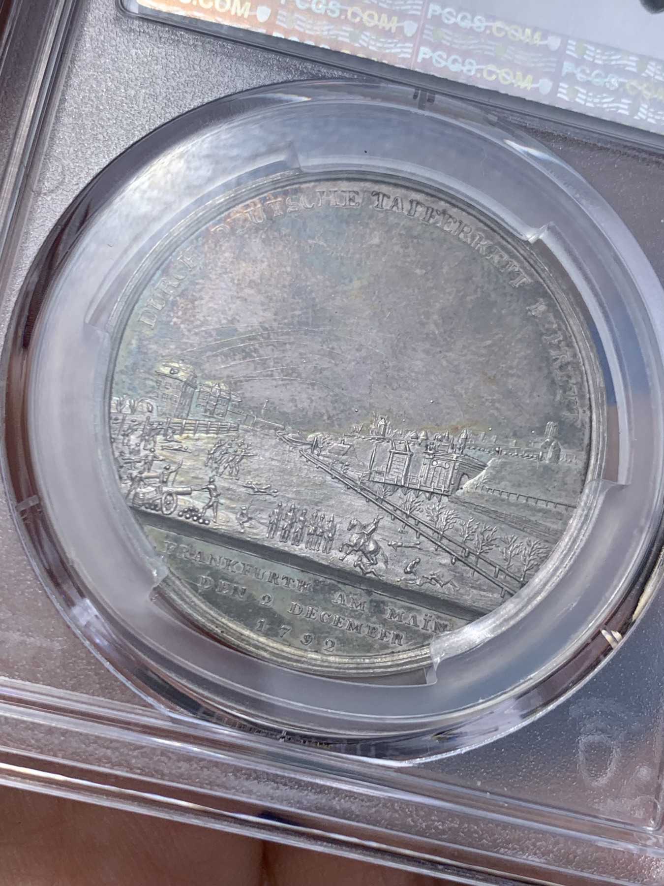 《竞宝斋》第257场-周日，周一 2场连拍 (全场包邮) PCGS SP62 德国 1792 法兰克福 弗里德伯格门围城战役 纪念银章 细节景观精美