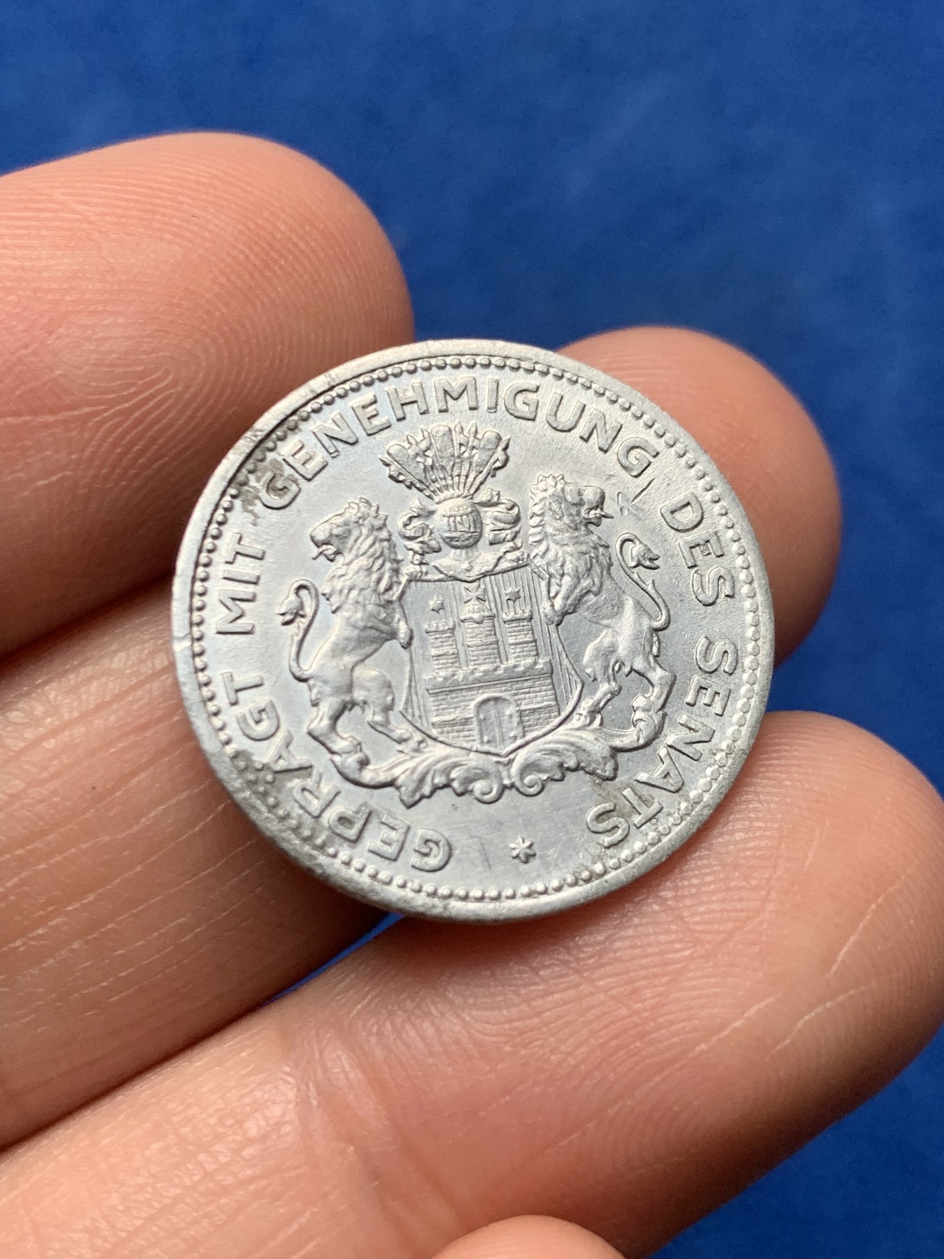 《竞宝斋》第257场-周日，周一 2场连拍 (全场包邮) 1923年德国德紧汉堡5/100马克铝币