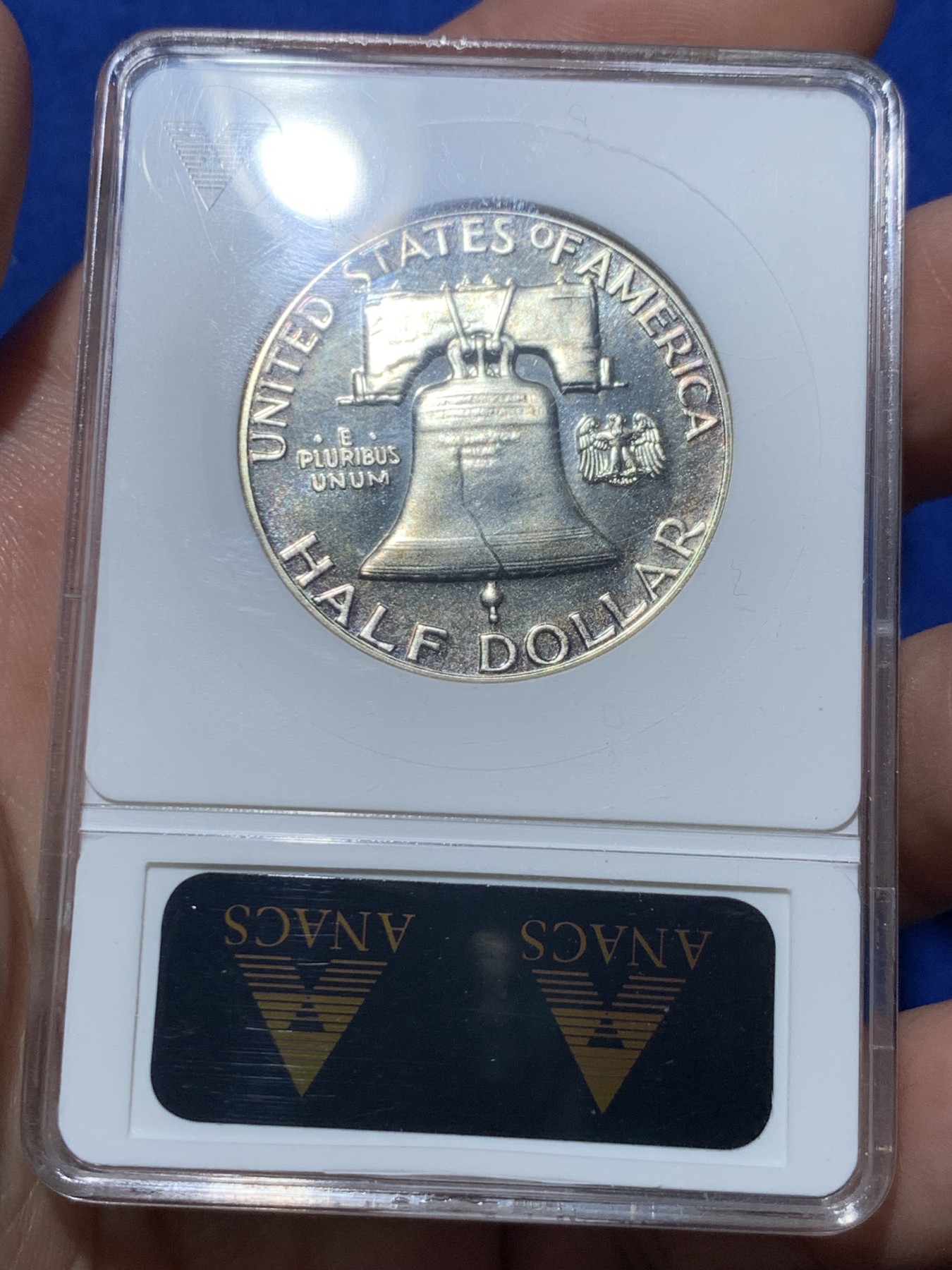 《竞宝斋》第257场-周日，周一 2场连拍 (全场包邮) ANACS PF66 美国1963年富兰克林半美元精制银币，绝版经典小白盒，PROOF精制币，币面清爽干净又漂亮，打制精美。小白盒距今近50年的历史，盒子本身就是古董级别的收藏品。