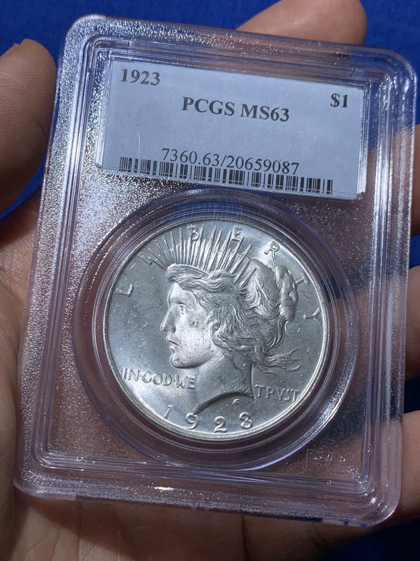 《竞宝斋》第257场-周日，周一 2场连拍 (全场包邮) PCGS MS63 美国1923和平银币 霜光状态 老白盒低评