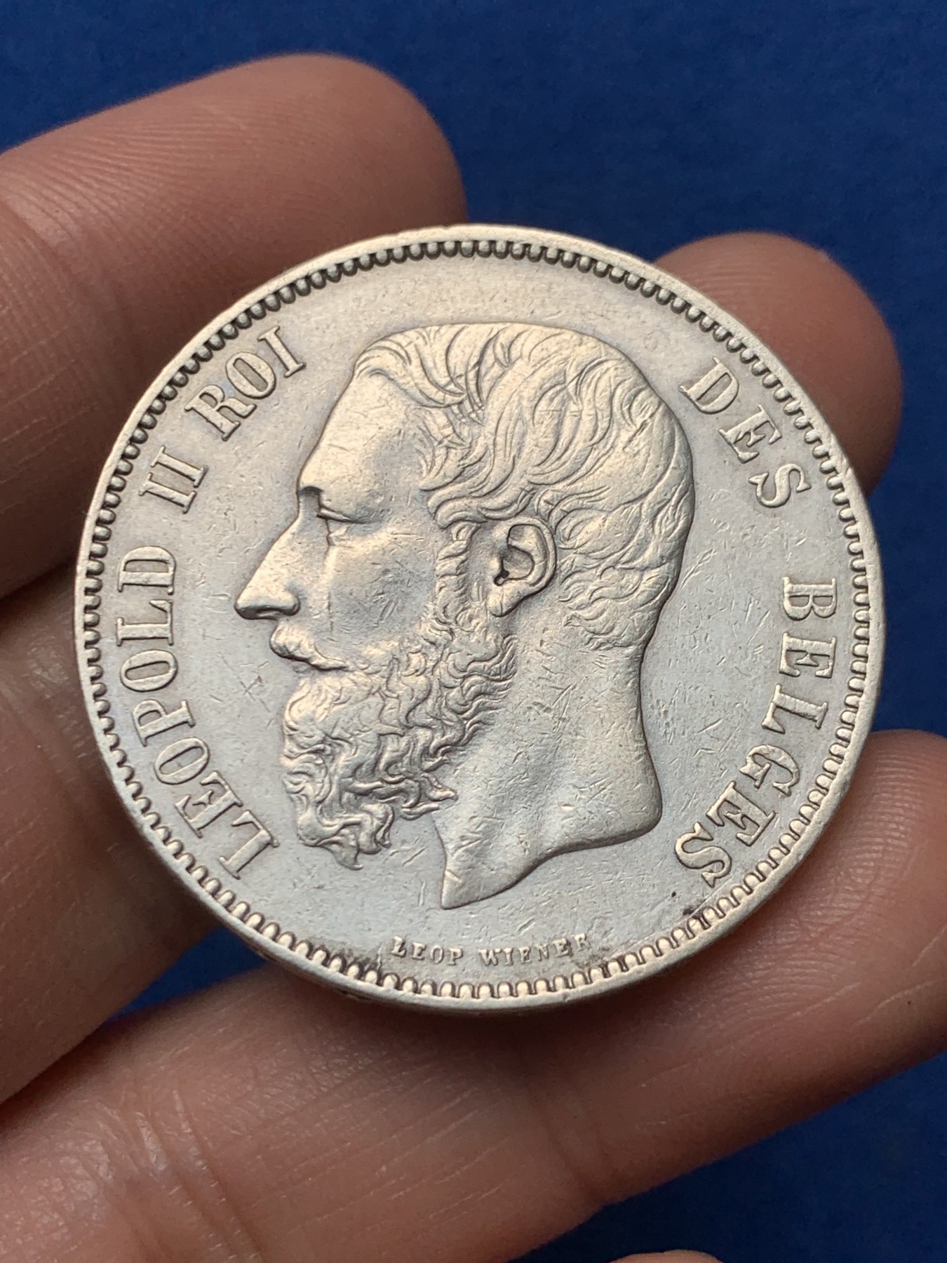 《竞宝斋》第257场-周日，周一 2场连拍 (全场包邮) 比利时1873年5法郎银币  细节不错