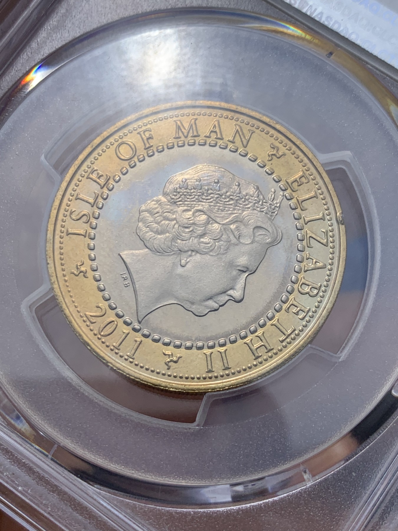 《竞宝斋》第257场-周日，周一 2场连拍 (全场包邮) PCGS MS64 马恩岛2011年2镑第四届英联邦青年运动会双色纪念币