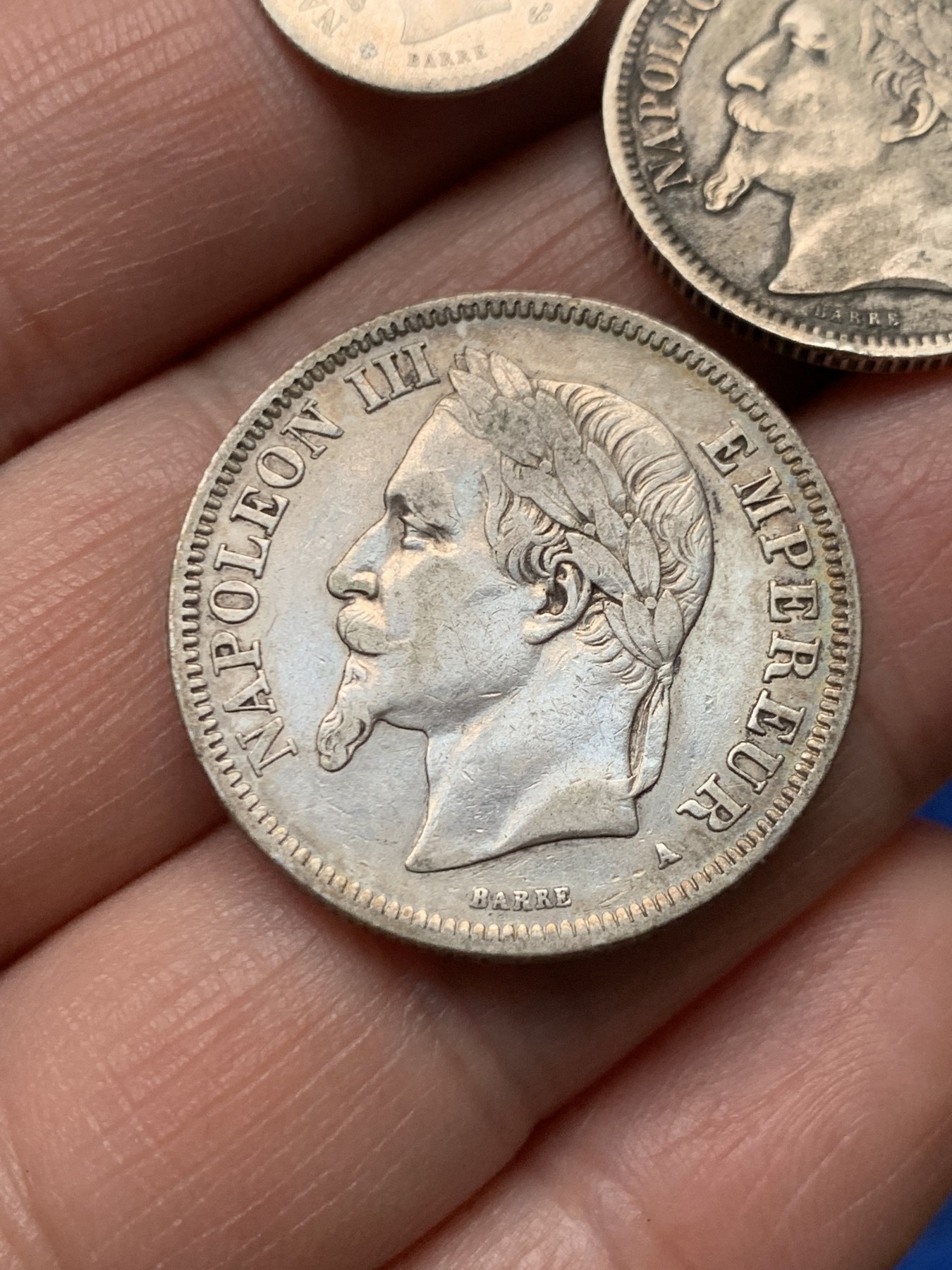 《竞宝斋》第257场-周日，周一 2场连拍 (全场包邮) 3枚一组 法国拿破仑三世 2法郎 1法郎 20分银币 小银币品相很好